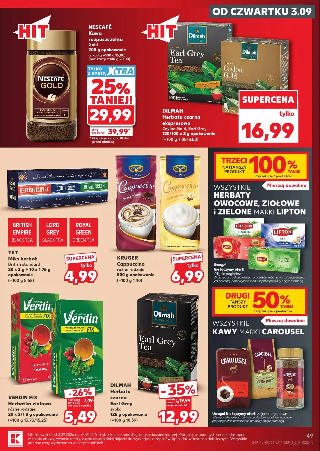 Kaufland gazetka, strona 49 z 61 — NESCAFÉ Kawa rozpuszczalna Gold, DILMAH Herbata czarna Earl Grey sypka, VERDIN FIX Herbat…