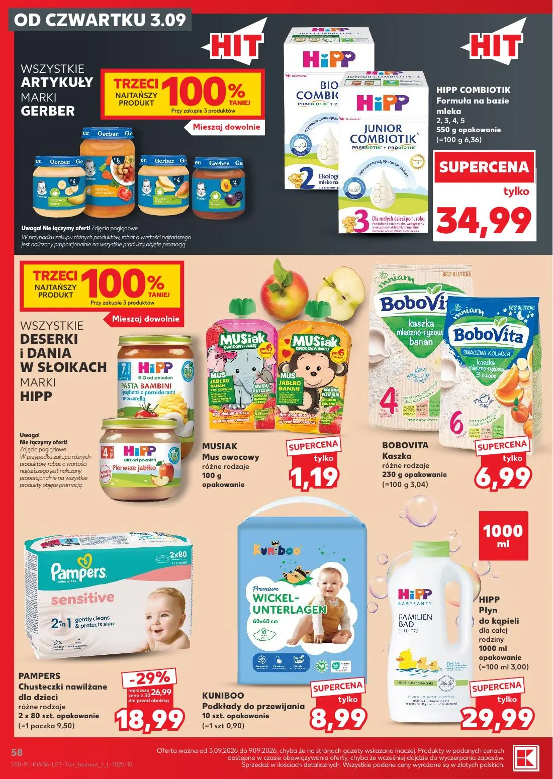 Kaufland gazetka, strona 58 z 61 — PAMPERS Chusteczki nawilżane dla dzieci, HIPP COMBIOTIK Formuła na bazie mleka, MUSIAK Mu…