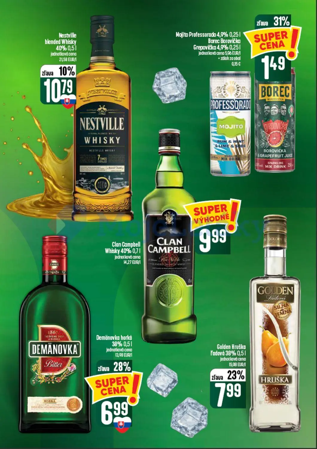 Coop Tempo leták, strana 53 z 60 — Demänovka horká, Golden Hruška ľadová, Nestville blended Whisky