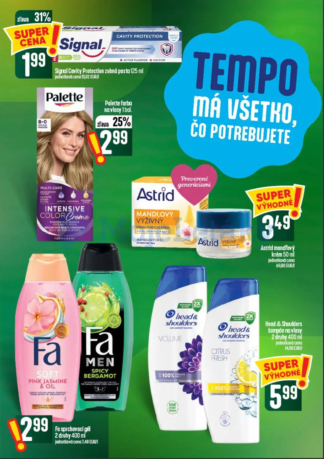 Coop Tempo leták, strana 57 z 60 — Palette farba na vlasy, Signal Cavity Protection zubná pasta, Astrid mandľový krém