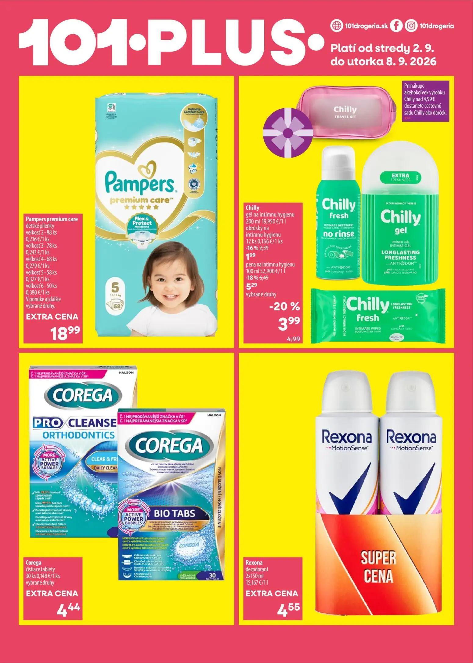 101 Drogerie leták, strana 3 z 5 — Chilly pena na intímnu hygienu, Chilly gél na intímnu hygienu, Chilly obrúsky na intímnu …