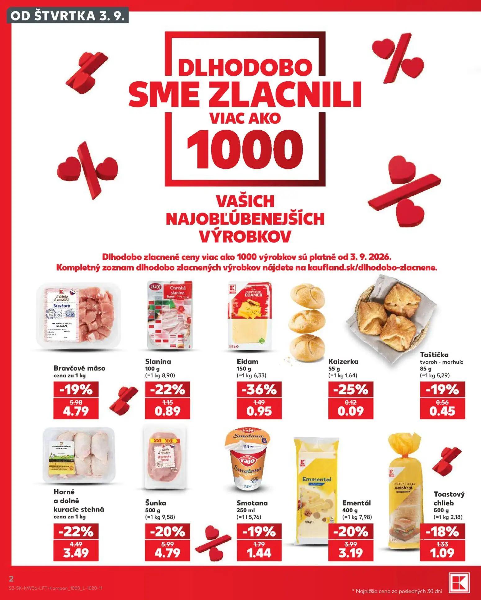Kaufland leták, strana 2 z 80 — Šunka, Bravčové mäso, Horné a dolné kuracie stehná