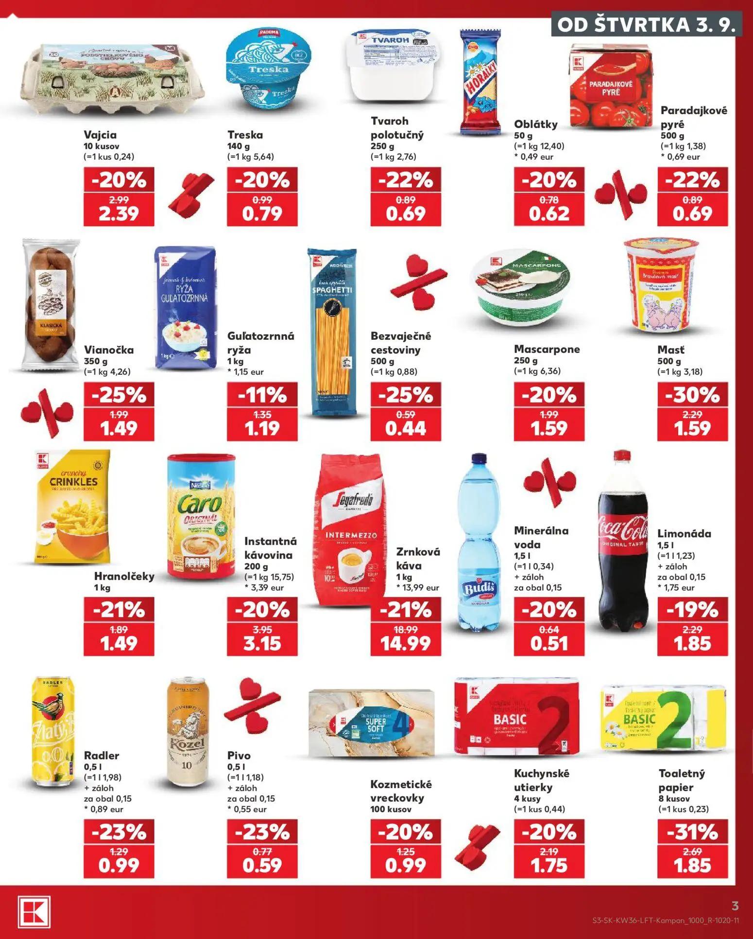 Kaufland leták, strana 3 z 80 — Zrnková káva, Toaletný papier, Instantná kávovina