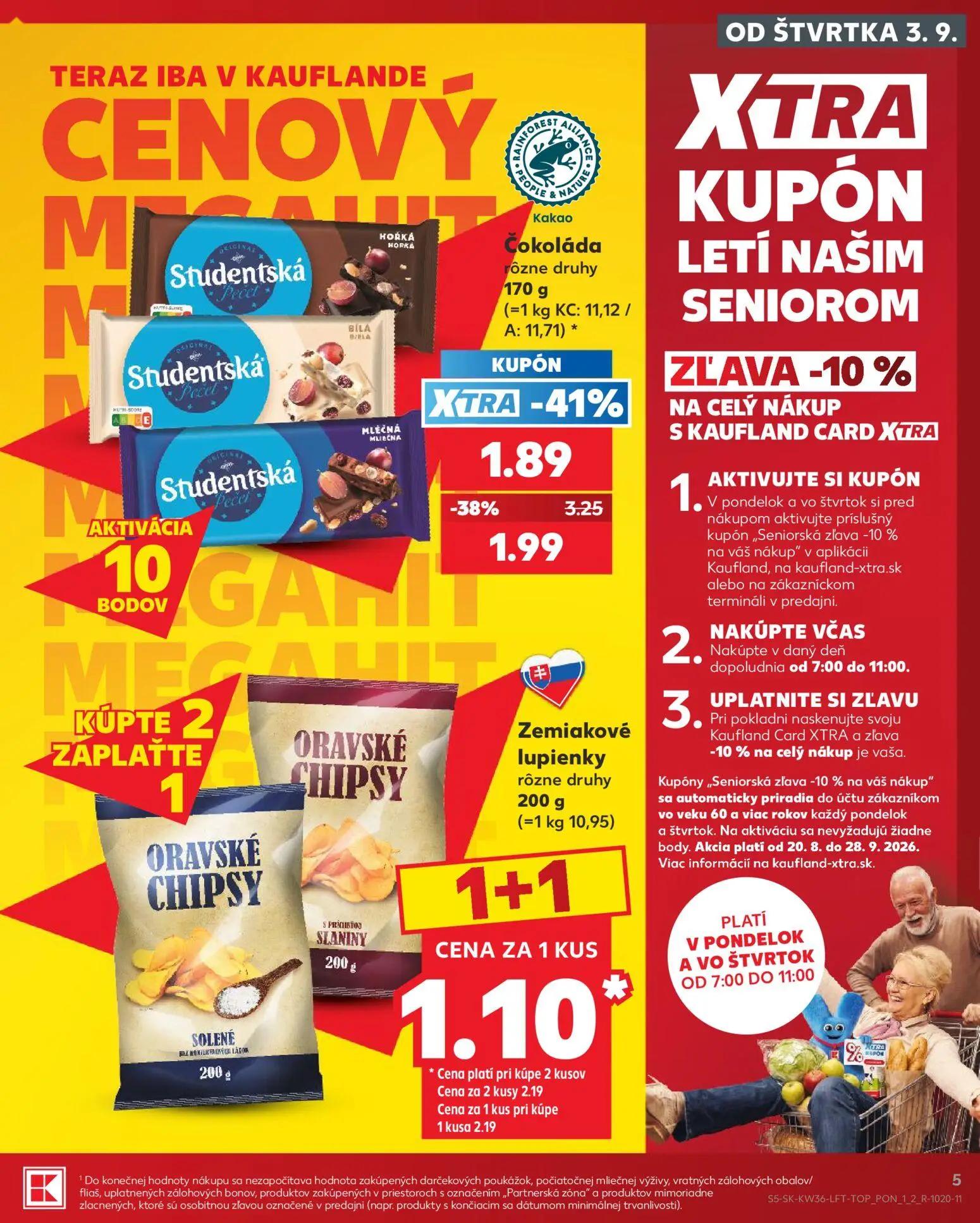 Kaufland leták, strana 5 z 80 — Čokoláda, Zemiakové lupienky