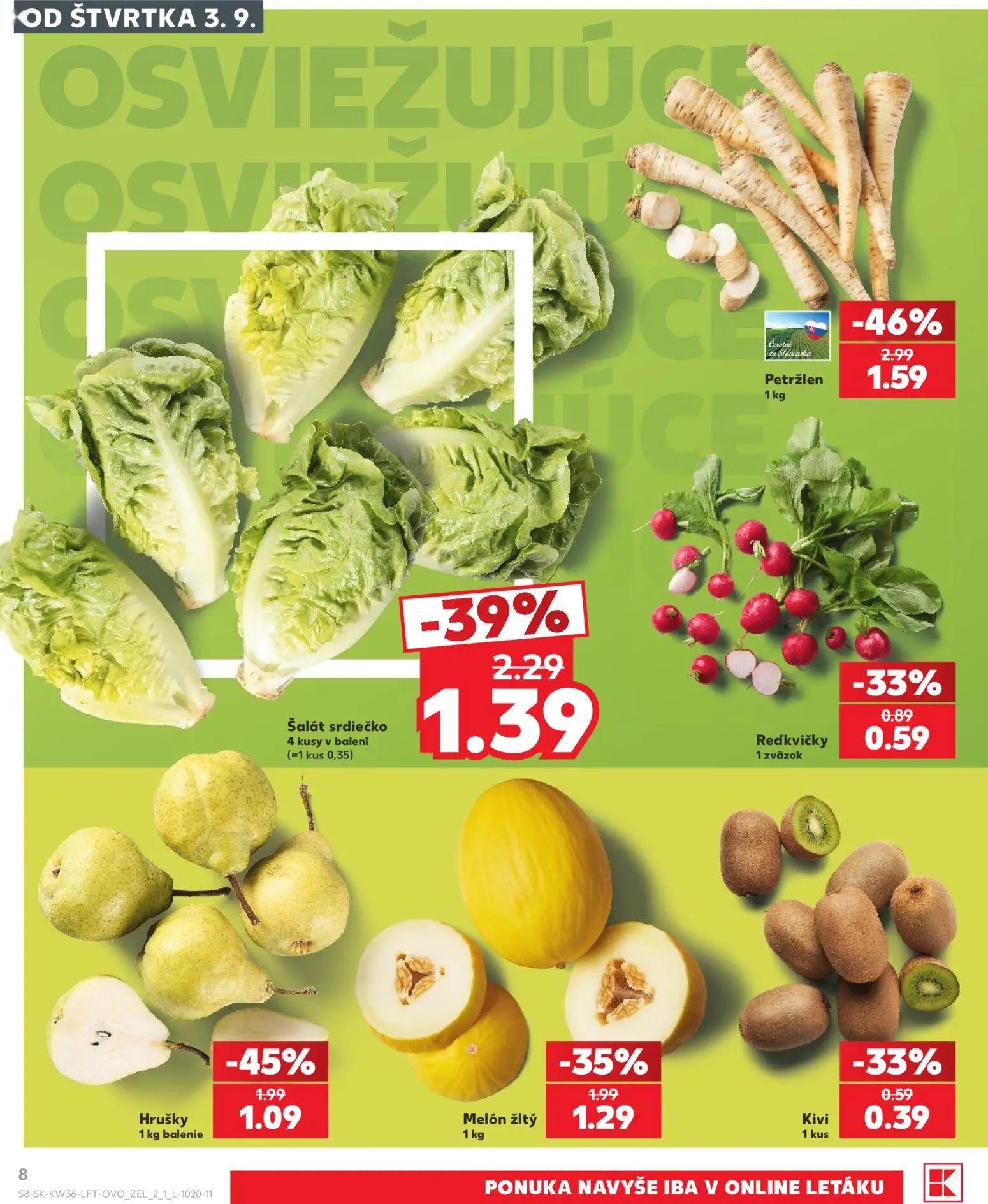 Kaufland leták, strana 8 z 80 — Petržlen, Šalát srdiečko, Hrušky