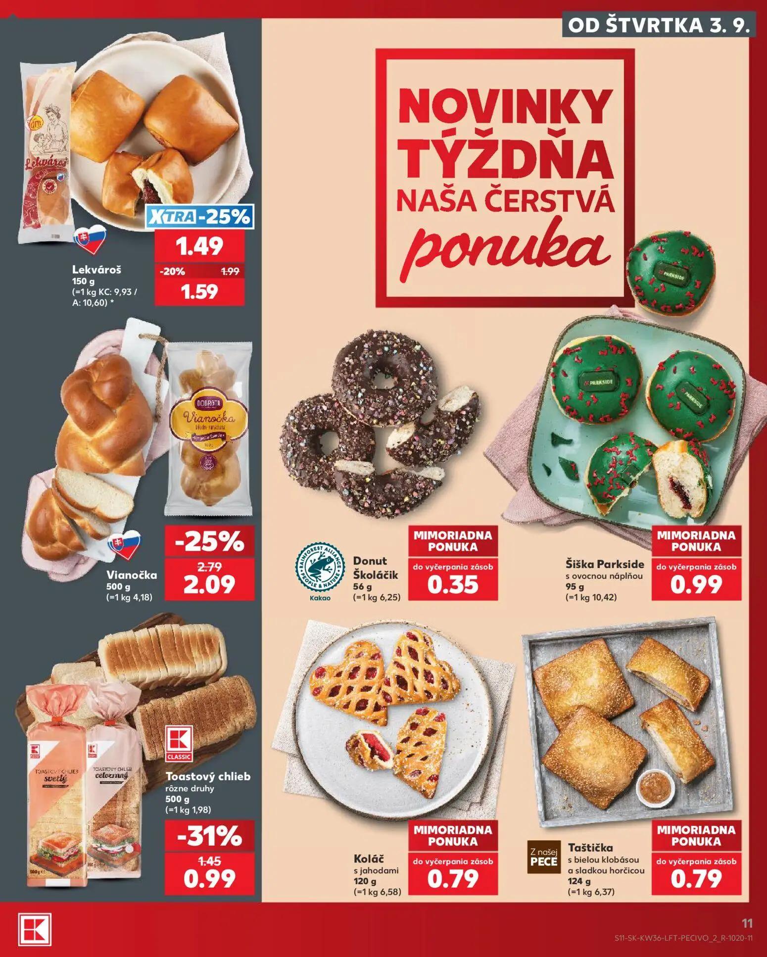 Kaufland leták, strana 11 z 80 — Vianočka, Lekvároš, Toastový chlieb rôzne druhy