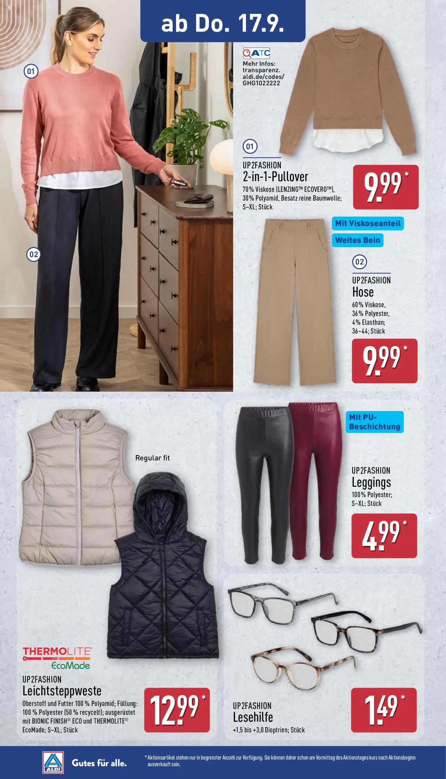 Aldi Nord Prospekt, Seite 16 von 17 — UP2FASHION 2-in-1-Pullover, UP2FASHION Hose, UP2FASHION Leggings