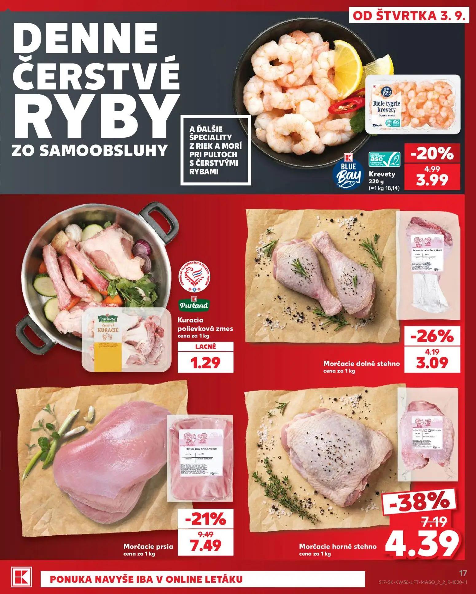 Kaufland leták, strana 17 z 80 — Morčacie horné stehno, Morčacie prsia, Morčacie dolné stehno