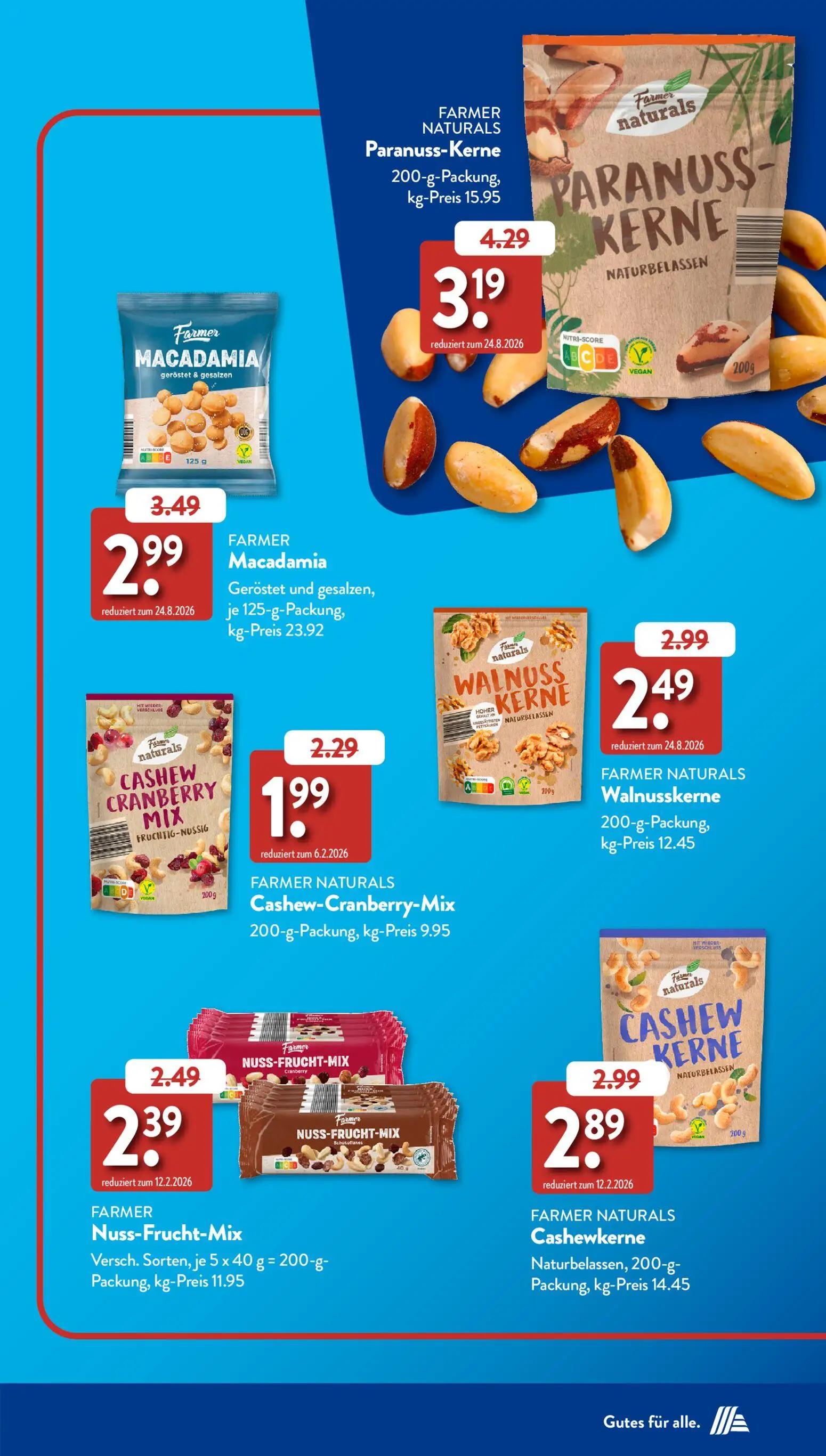 Aldi Süd Prospekt, Seite 5 von 58 — FARMER NATURALS Paranuss-Kerne, FARMER Macadamia Geröstet und gesalzen, FARMER NATURALS …