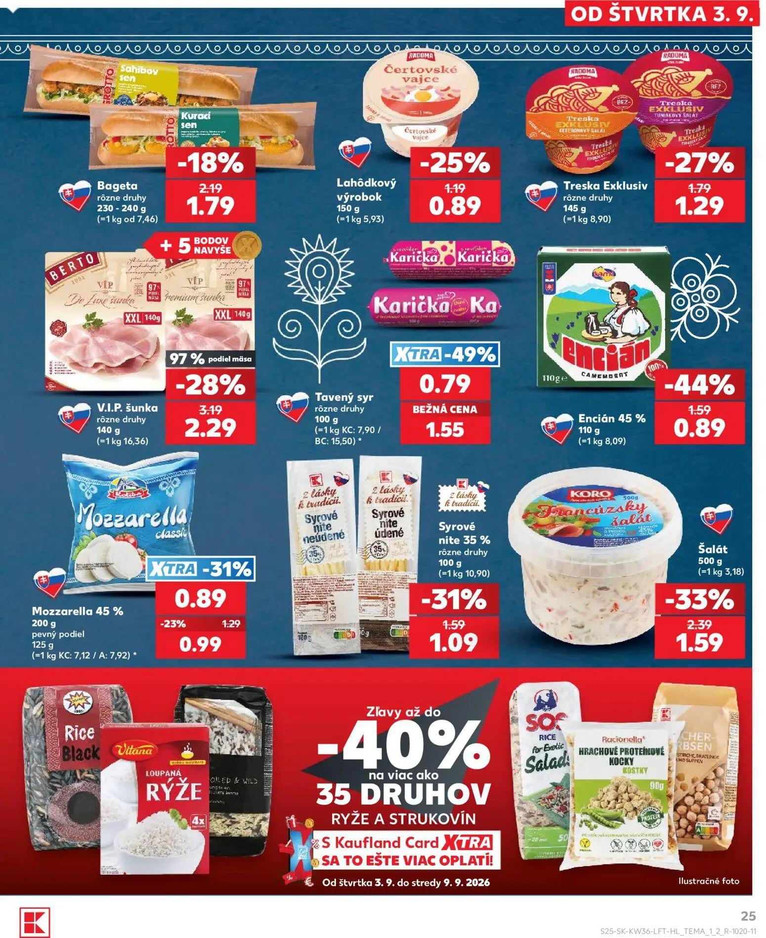 Kaufland leták, strana 25 z 80 — Tavený syr, Encián 45%, Treska Exklusiv