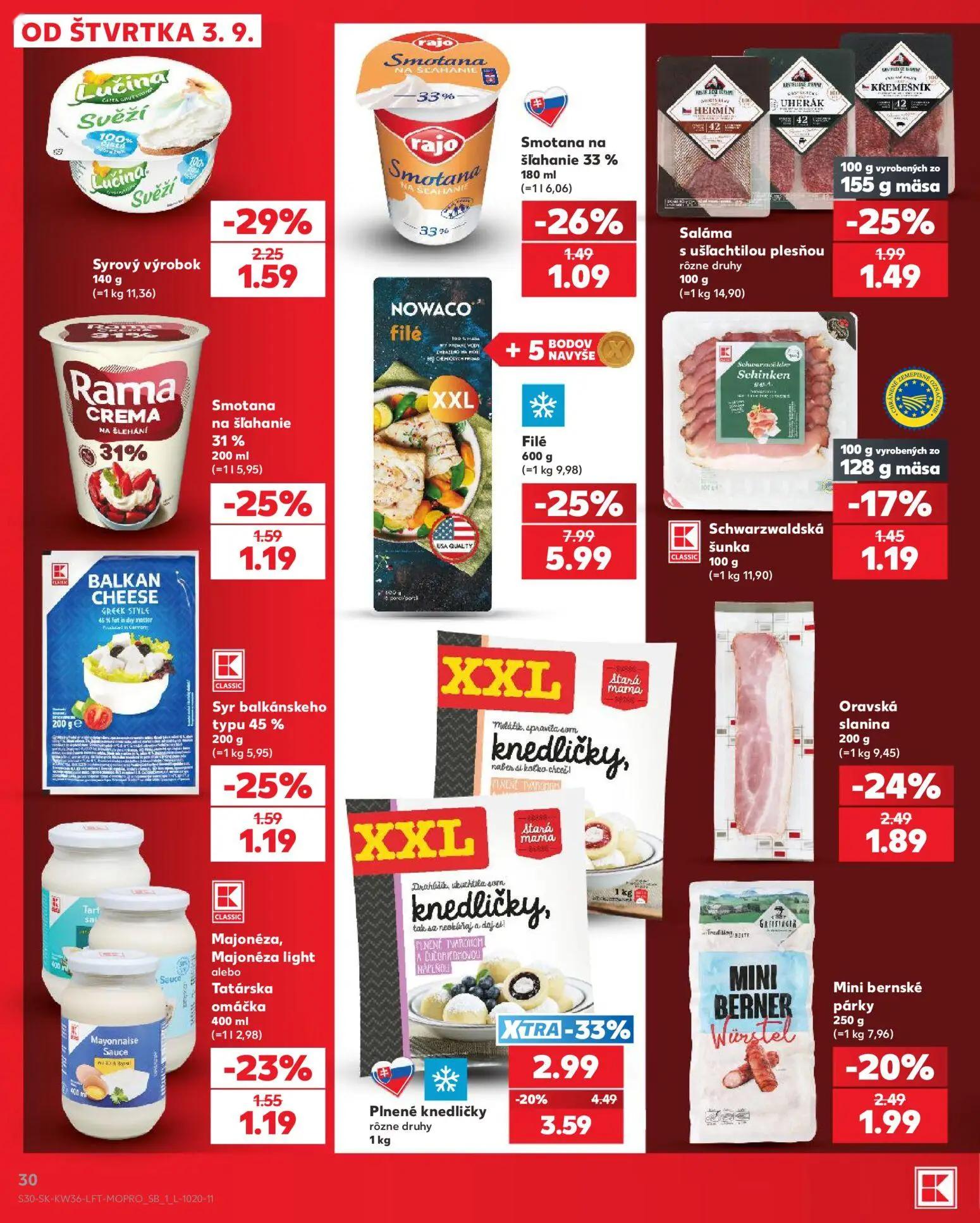 Kaufland leták, strana 30 z 80 — Filé, Plnené knedličky rôzne druhy, Syrový výrobok