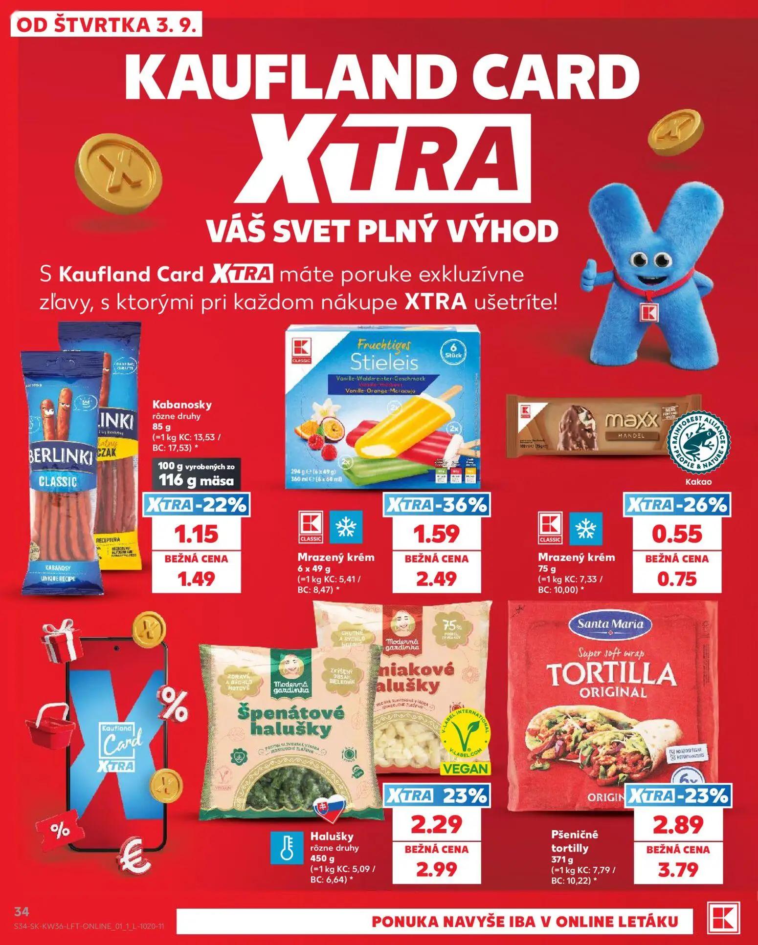 Kaufland leták, strana 34 z 80 — Mrazený krém, Kabanosky rôzne druhy, Mrazený krém