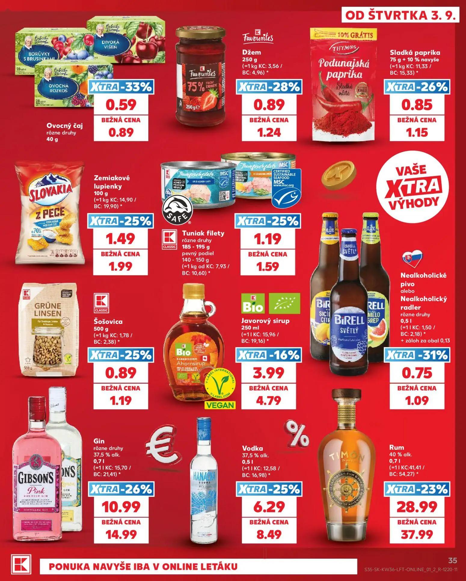 Kaufland leták, strana 35 z 80 — Rum, Gin rôzne druhy, Vodka