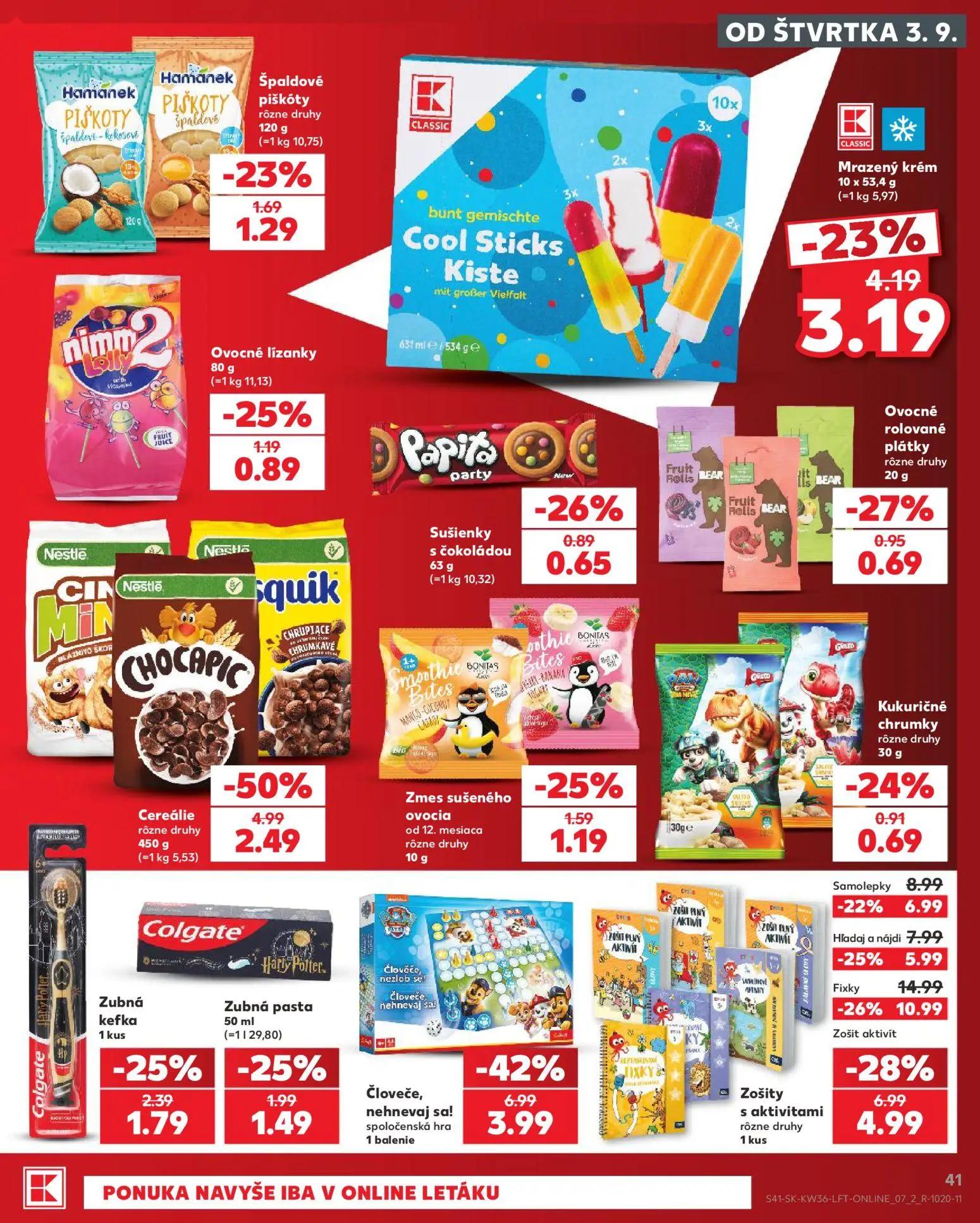 Kaufland leták, strana 41 z 80 — Mrazený krém, Zubná kefka, Zubná pasta