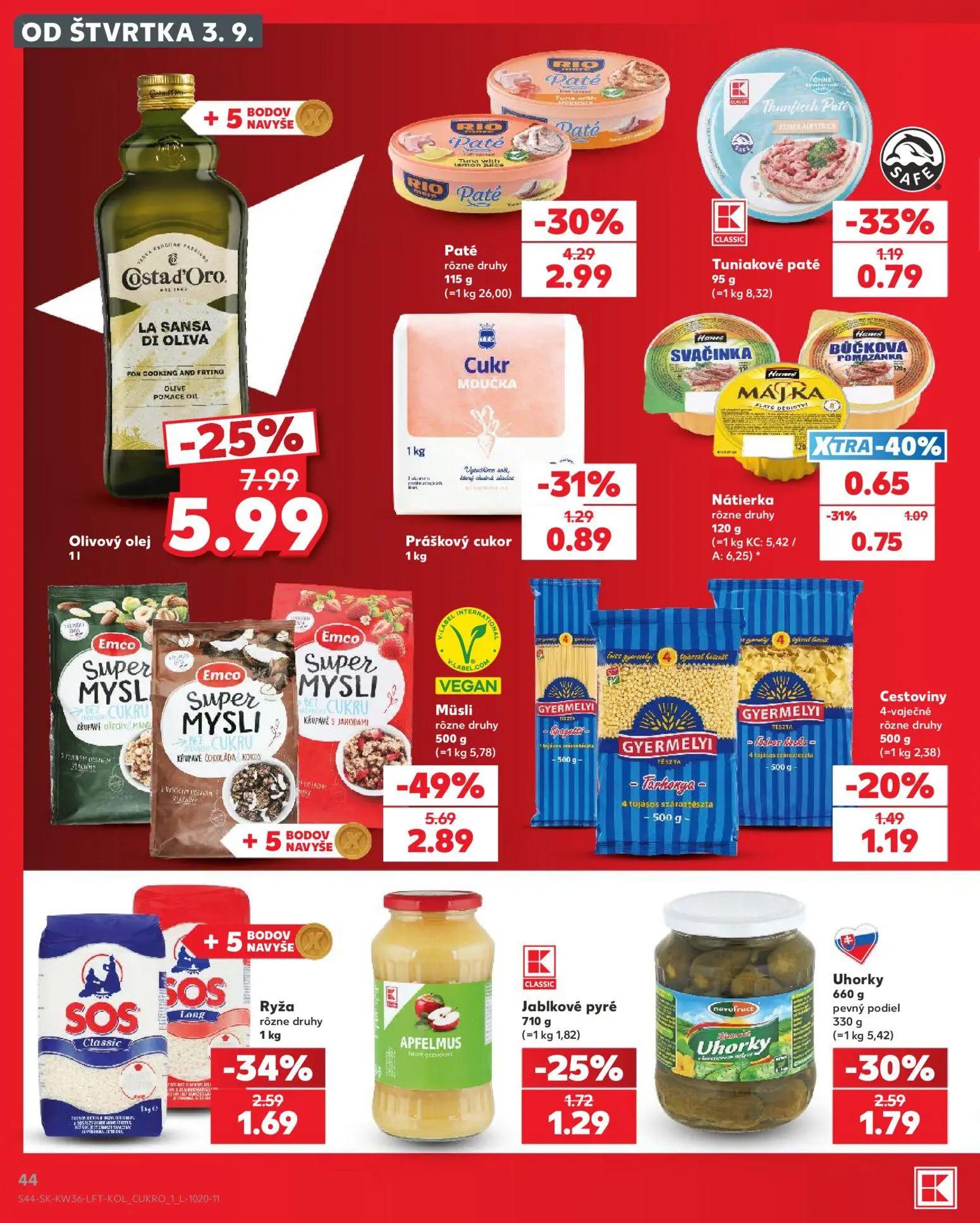 Kaufland leták, strana 44 z 80 — Müsli rôzne druhy, Práškový cukor