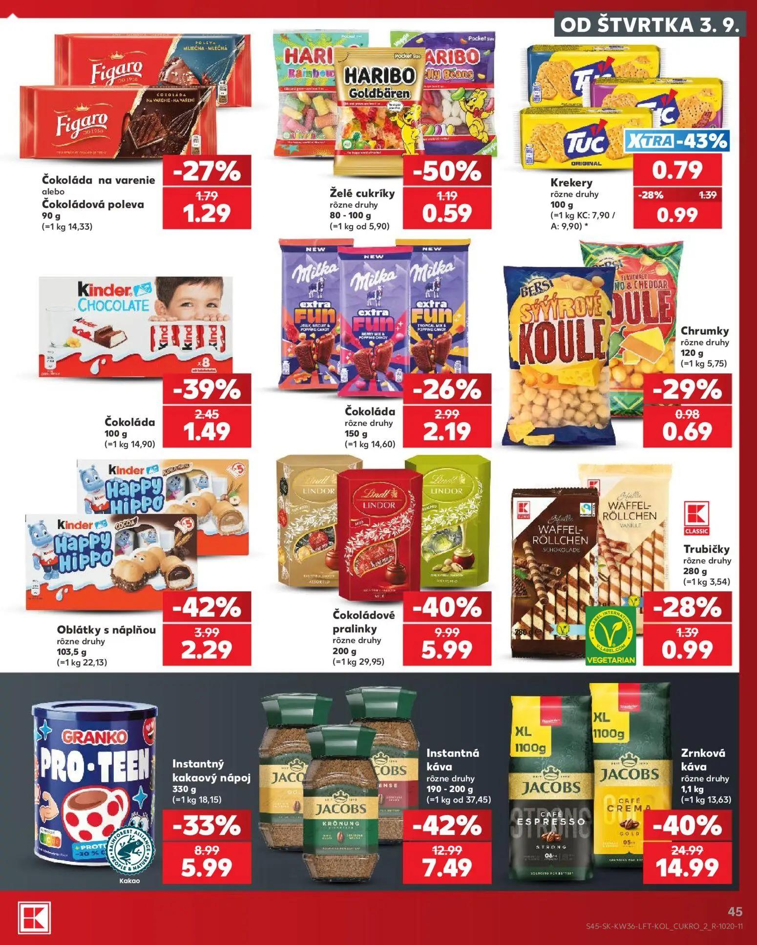 Kaufland leták, strana 45 z 80 — Zrnková káva, Instantná káva, Čokoládové pralinky