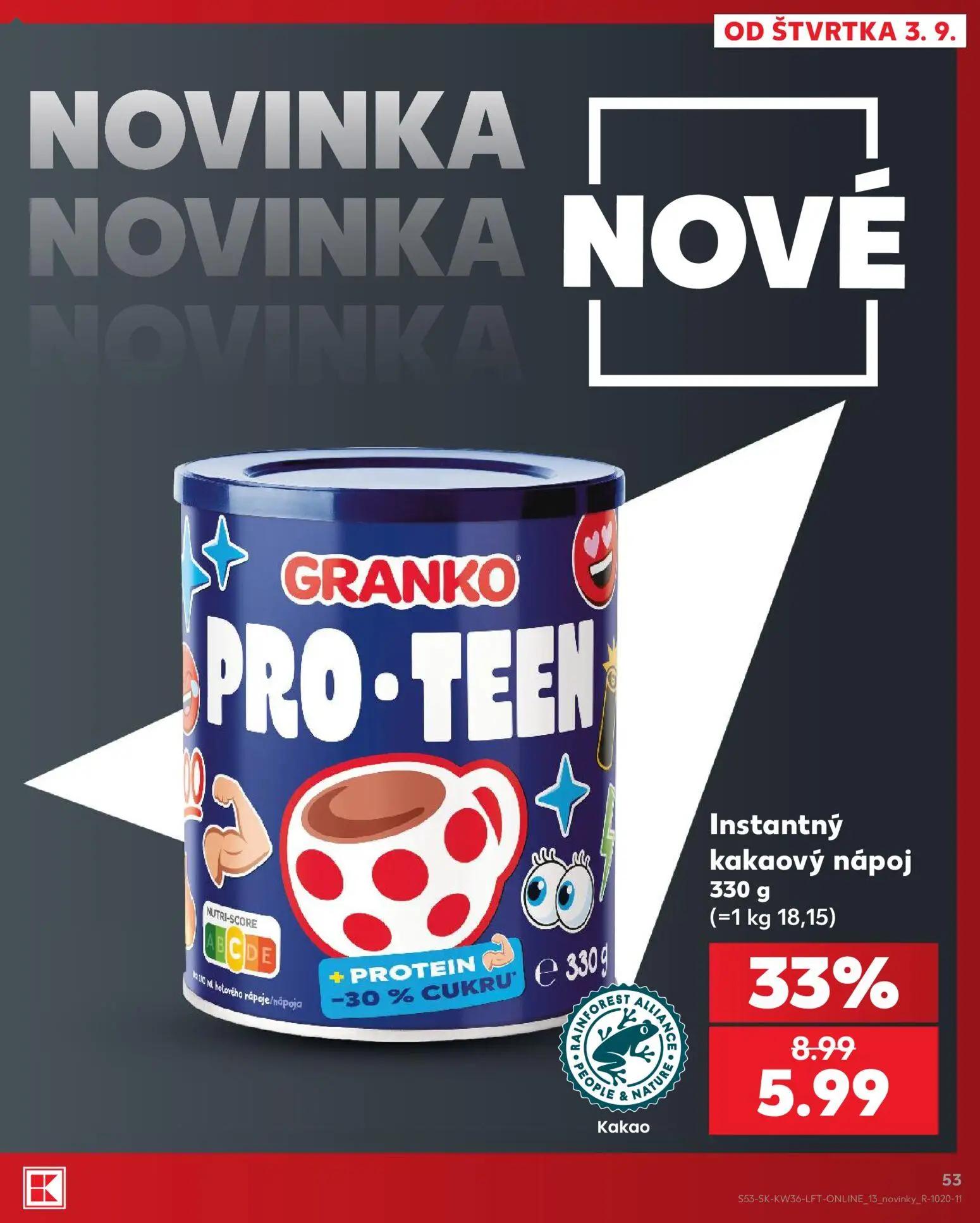 Kaufland leták, strana 53 z 80 — Instantný kakaový nápoj Granko Pro-Teen