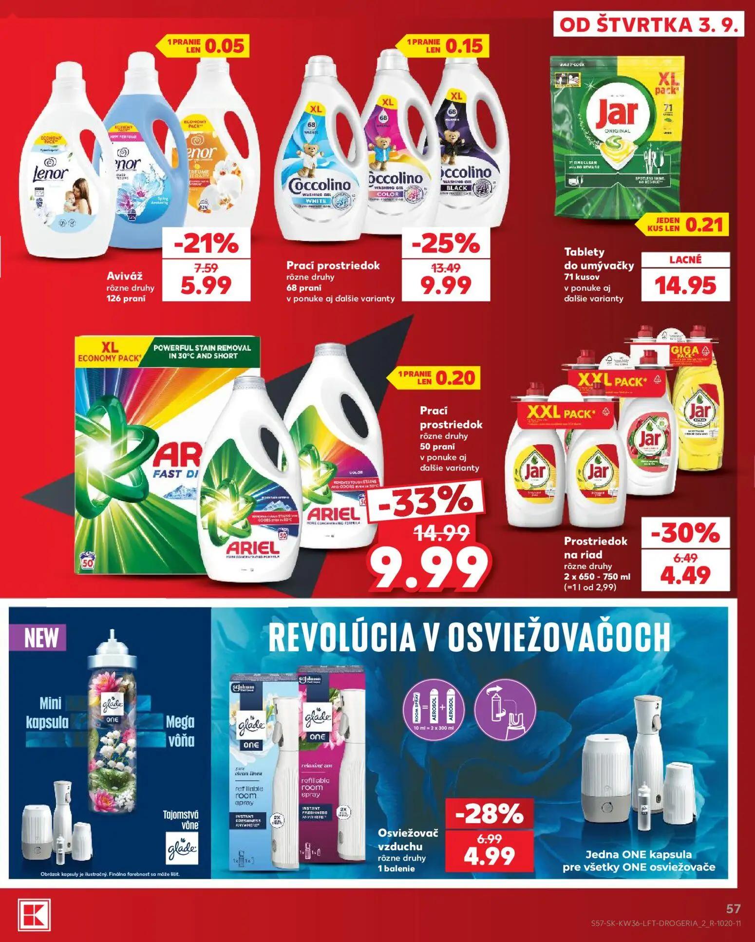 Kaufland leták, strana 57 z 80 — Prací prostriedok ARIEL, Prací prostriedok, Prostriedok na riad Jar