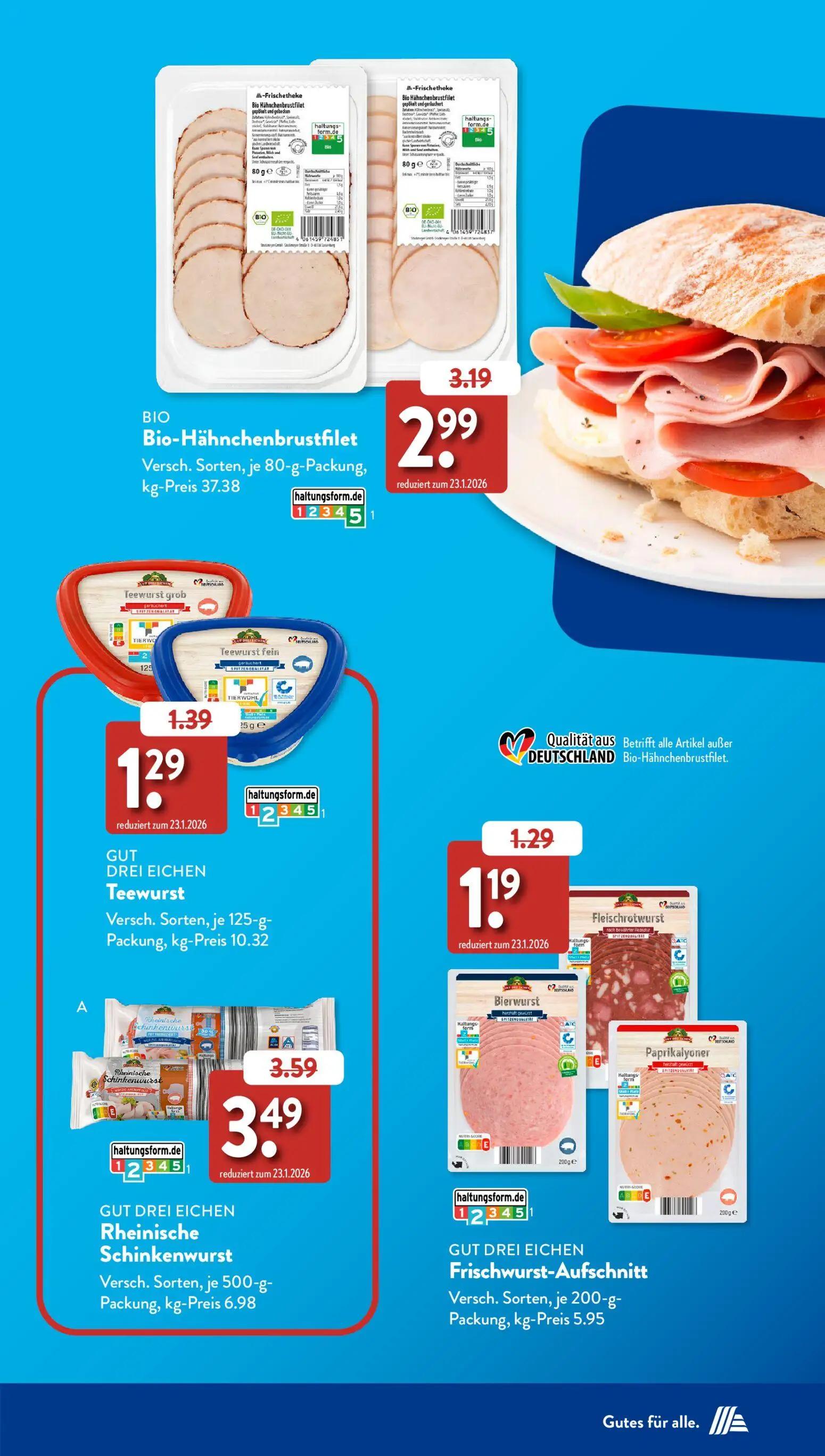 Aldi Süd Prospekt, Seite 49 von 58 — GUT DREI EICHEN Teewurst, GUT DREI EICHEN Rheinische Schinkenwurst, GUT DREI EICHEN Fri…
