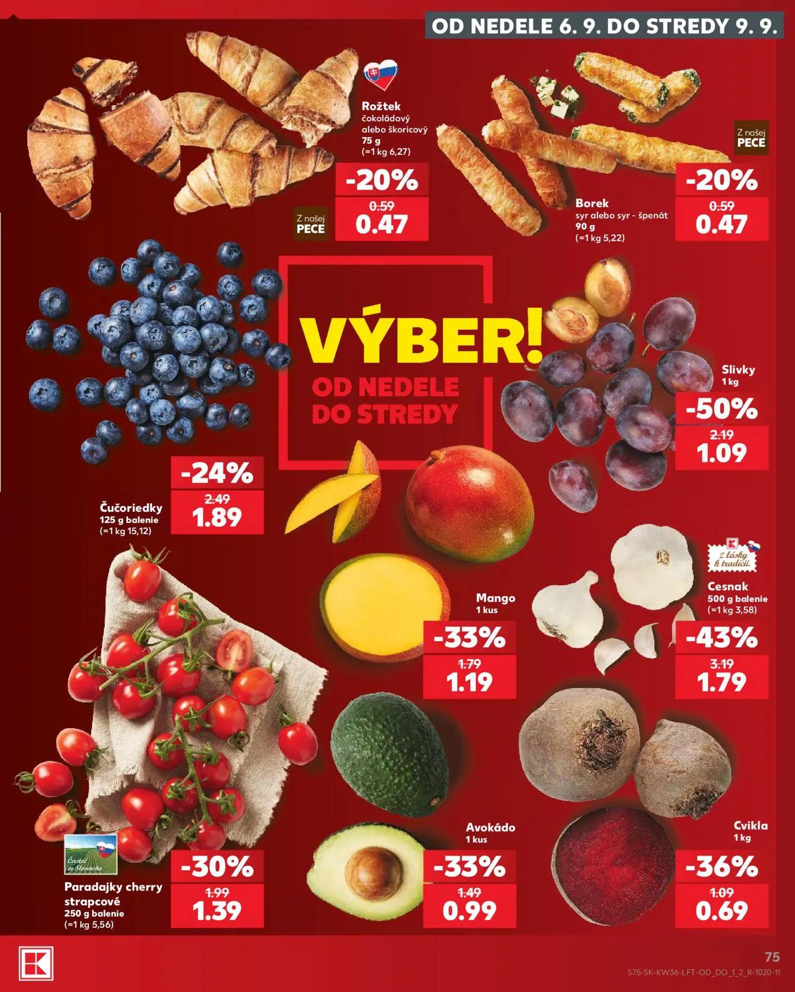 Kaufland leták, strana 75 z 80 — Cesnak, Slivky, Čučoriedky