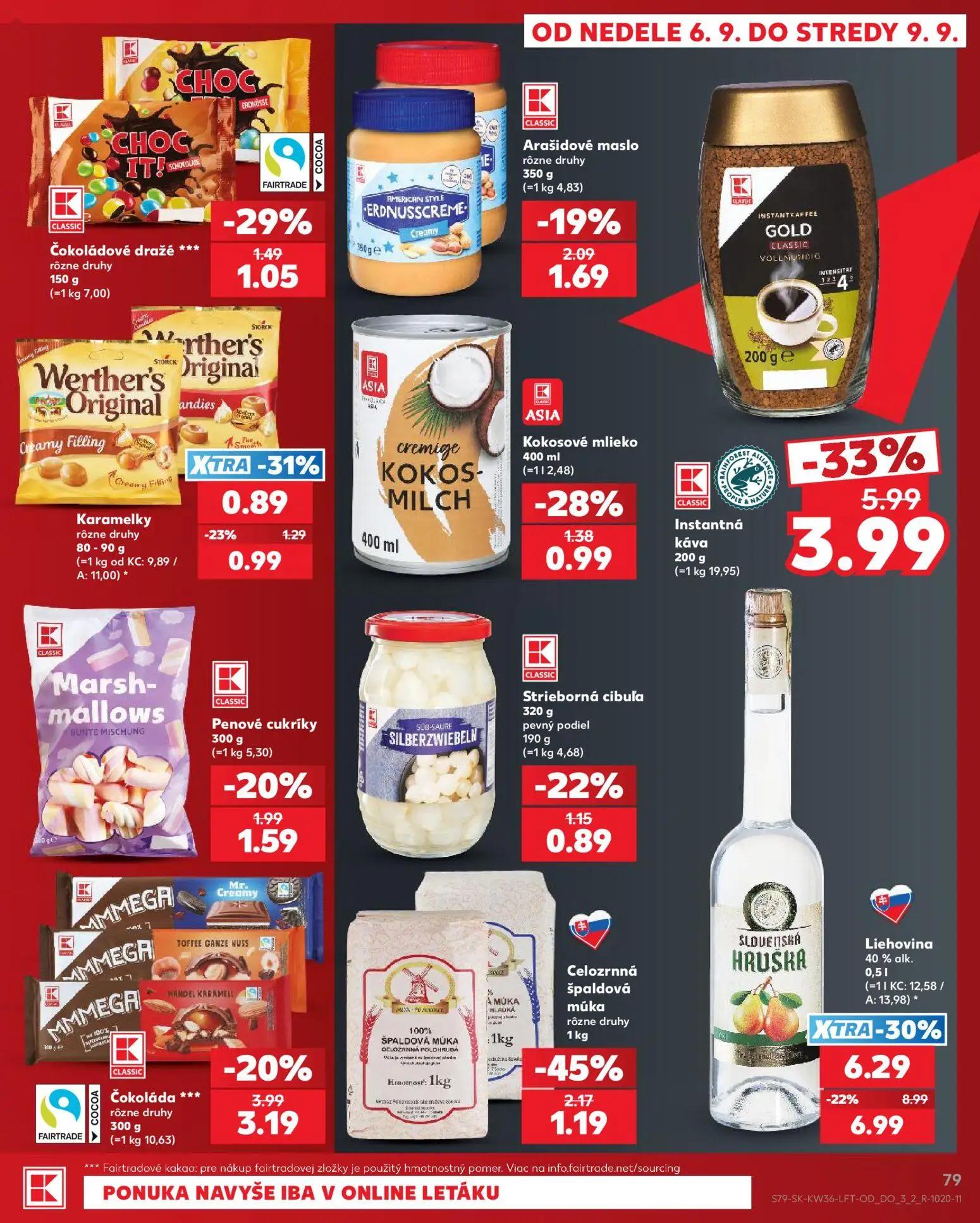 Kaufland leták, strana 79 z 80 — Instantná káva, Čokoláda, Čokoládové dražé