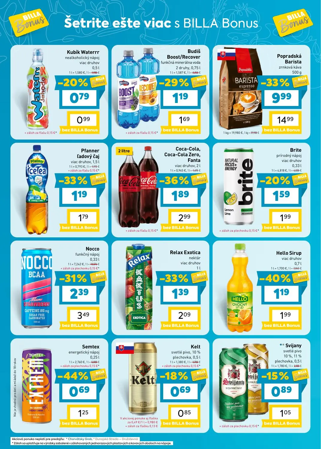 Billa leták, strana 6 z 7 — Popradská Barista zrnková káva, Coca-Cola, Coca-Cola Zero, Fanta, Pfanner ľadový čaj