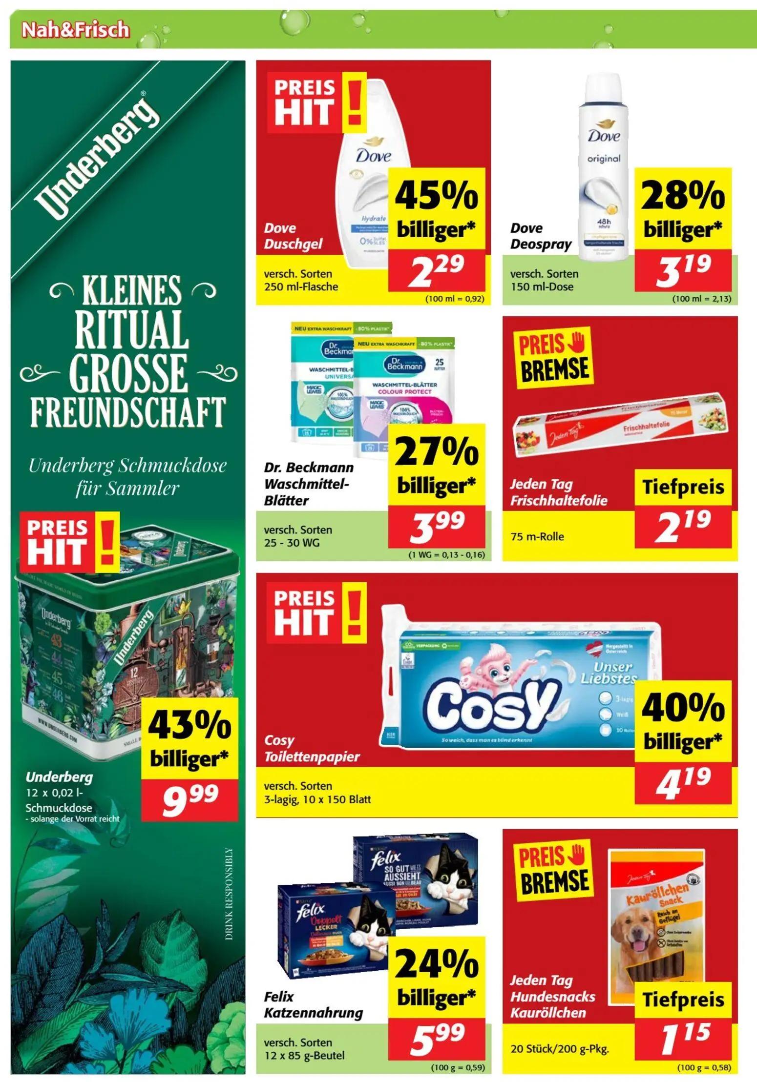 Nah & Frisch Prospekt, Seite 4 von 8 — Underberg Schmuckdose, Cosy Toilettenpapier, Felix Katzennahrung