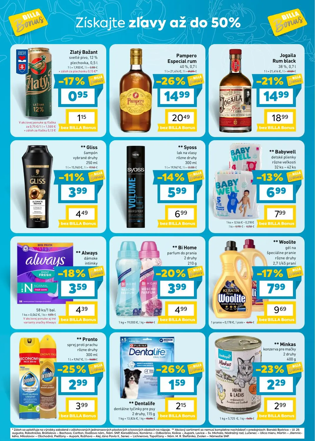 Billa leták, strana 7 z 7 — Woolite gél na špeciálne pranie rôzne druhy, Syoss lak na vlasy rôzne druhy, Bi Home parfum do p…