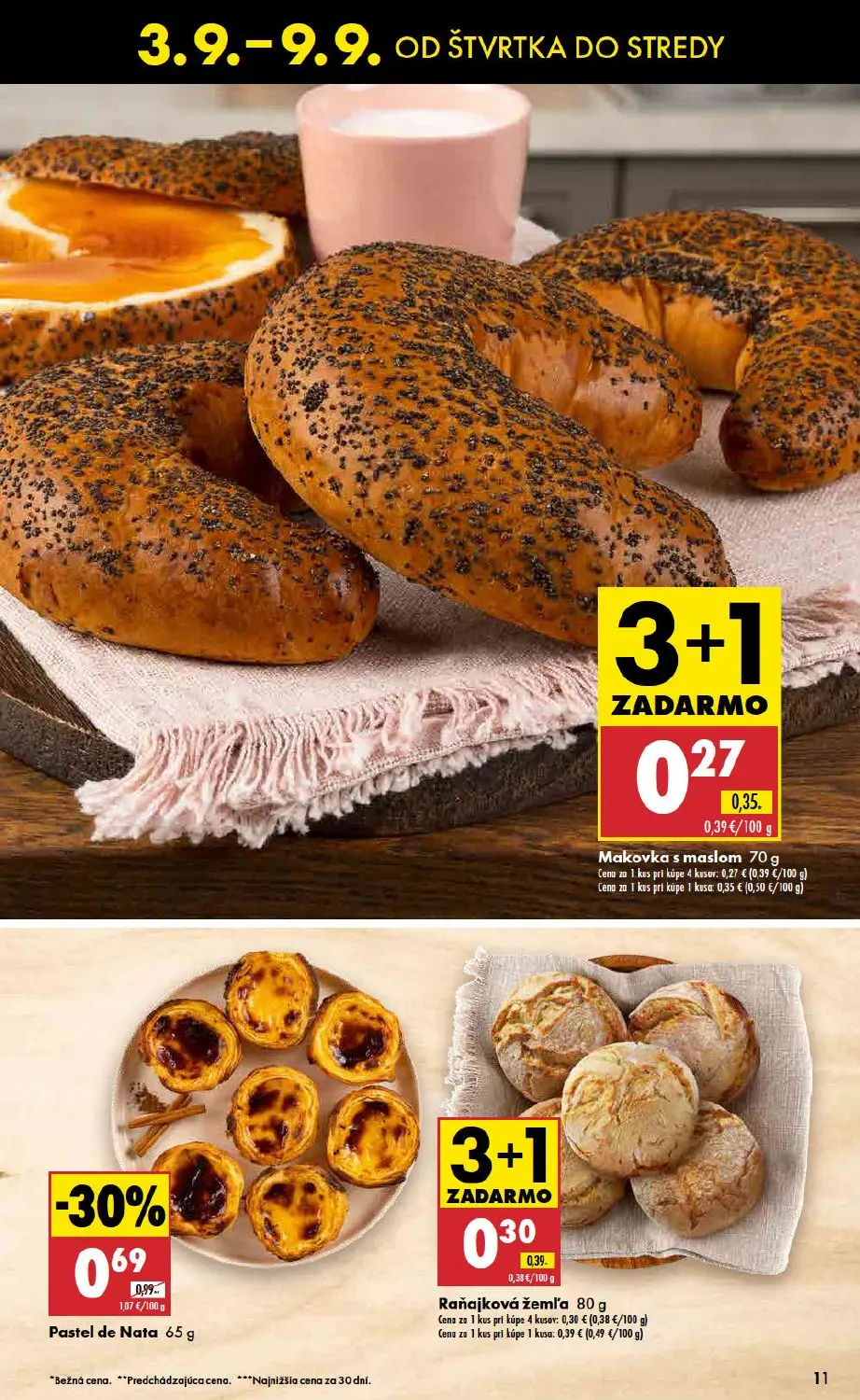 Biedronka leták, strana 11 z 48 — Pastel de Nata, Raňajková žemľa, Makovka s maslom