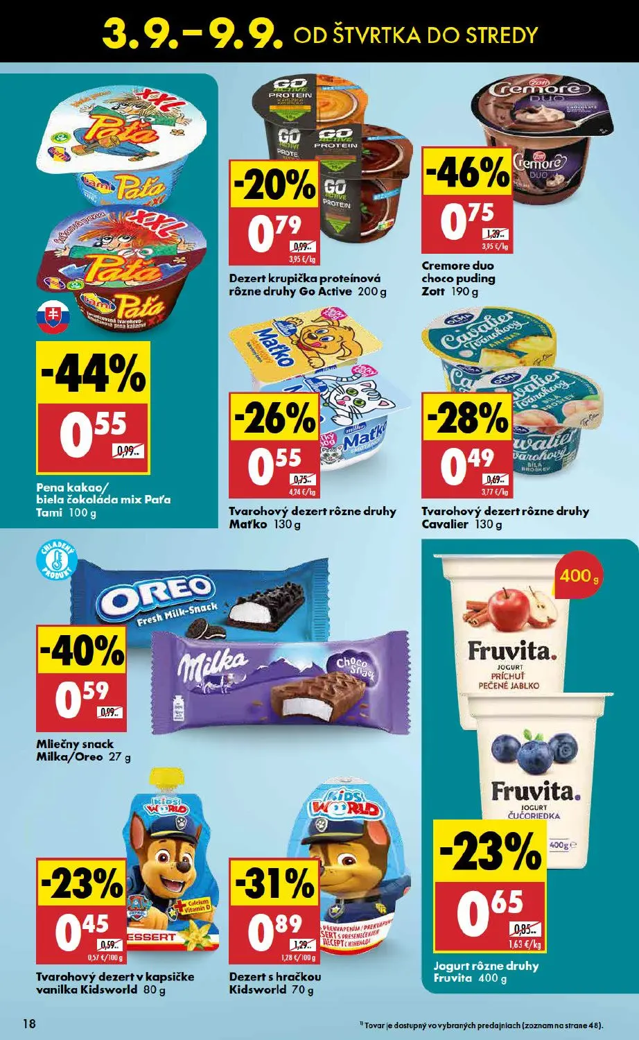 Biedronka leták, strana 18 z 48 — Cremore duo choco puding Zott, Pena kakao/biela čokoláda mix Paťa Tami, Dezert krupička pr…