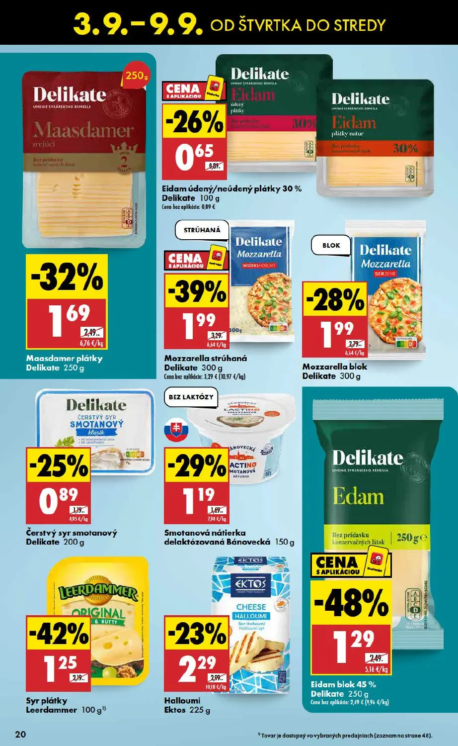 Biedronka leták, strana 20 z 48 — Mozzarella strúhaná Delikate, Eidam blok 45% Delikate, Maasdamer plátky Delikate