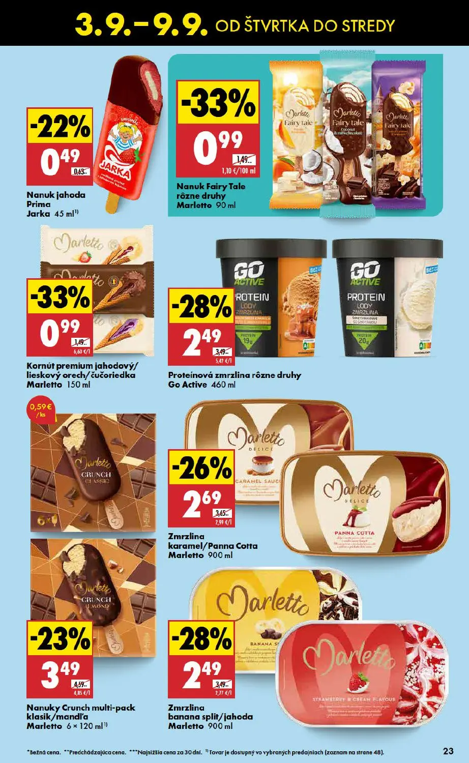 Biedronka leták, strana 23 z 48 — Nanuky Crunch multi-pack klasik/mandľa Marletto, Proteínová zmrzlina rôzne druhy Go Active…