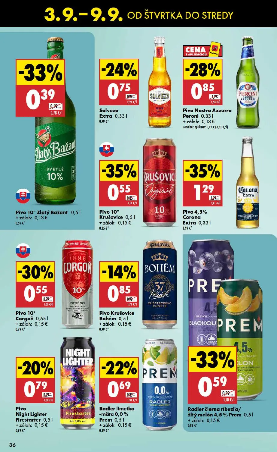 Biedronka leták, strana 36 z 48 — Pivo 4,5% Corona Extra, Pivo Nastro Azzurro Peroni, Pivo 10° Krušovice