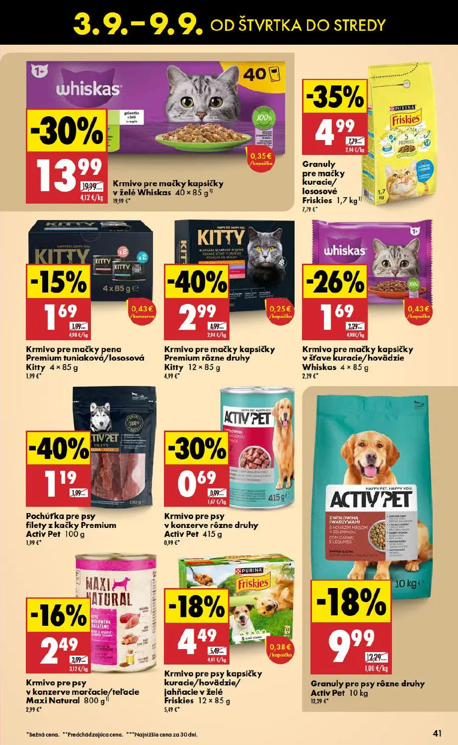 Biedronka leták, strana 41 z 48 — Krmivo pre mačky kapsičky v želé Whiskas, Granuly pre mačky kuracie/lososové Friskies, Krm…