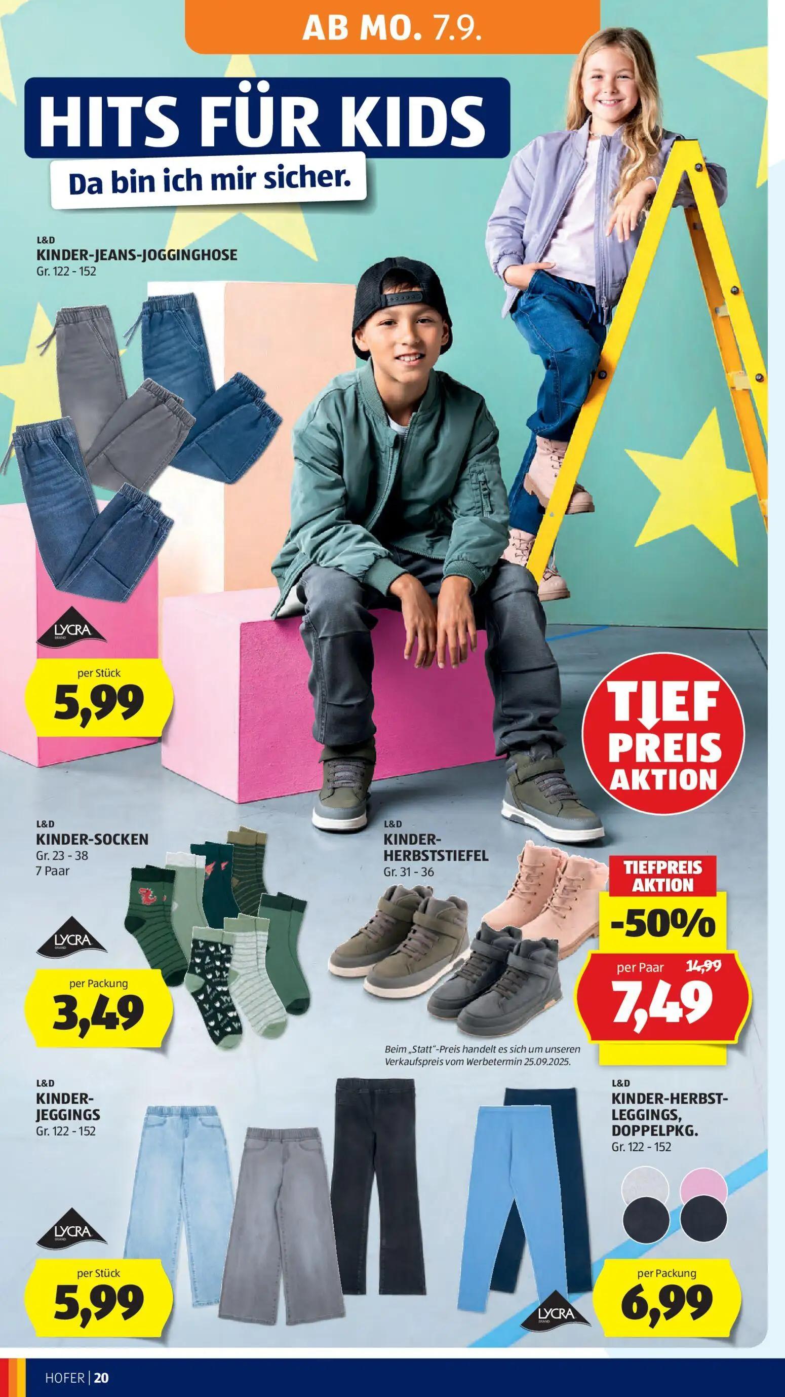 Hofer Prospekt, Seite 28 von 44 — KINDER-HERBSTSTIEFEL, KINDER-JEANS-JOGGINGHOSE, KINDER-SOCKEN