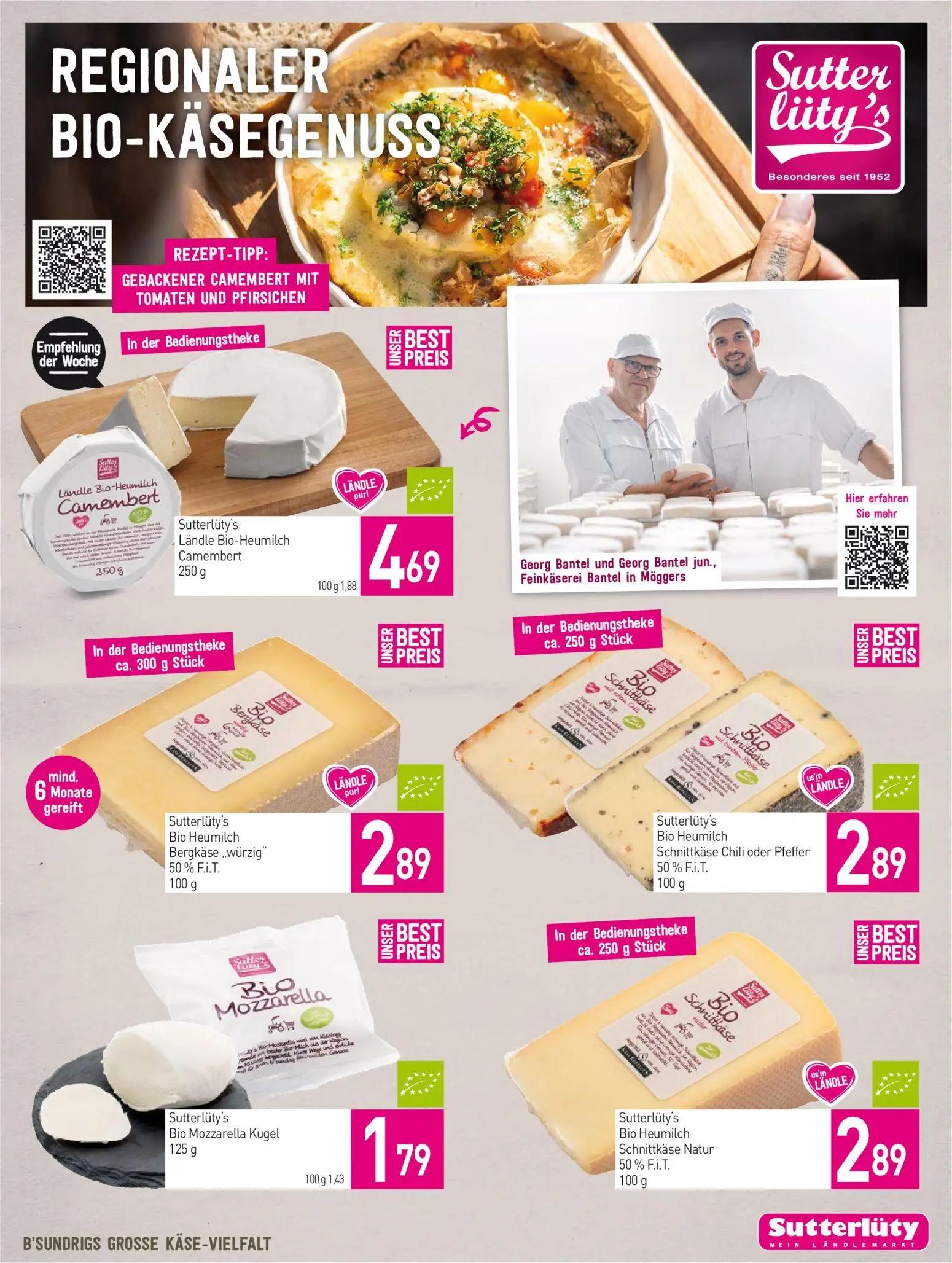 Sutterlüty Prospekt, Seite 5 von 16 — Ländle Bio-Heumilch Camembert, Bio Heumilch Bergkäse „würzig", Bio Heumilch Schnittkäs…