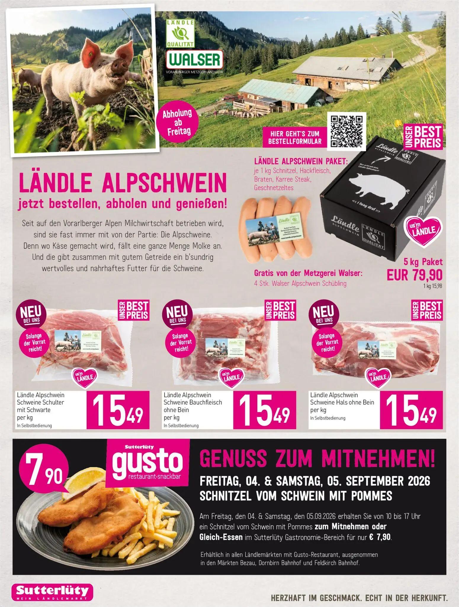Sutterlüty Prospekt, Seite 6 von 16 — Ländle Alpschwein Schweine Schulter mit Schwarte, Ländle Alpschwein Schweine Bauchflei…