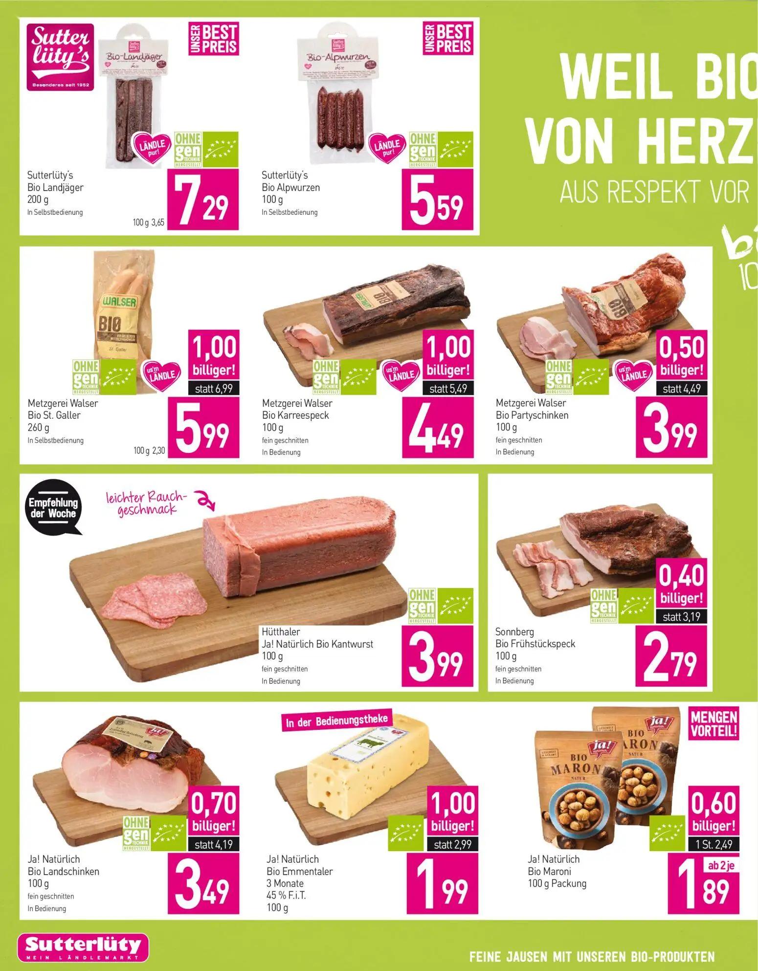 Sutterlüty Prospekt, Seite 8 von 16 — Metzgerei Walser Bio St. Galler, Metzgerei Walser Bio Karreespeck, Ja! Natürlich Bio E…