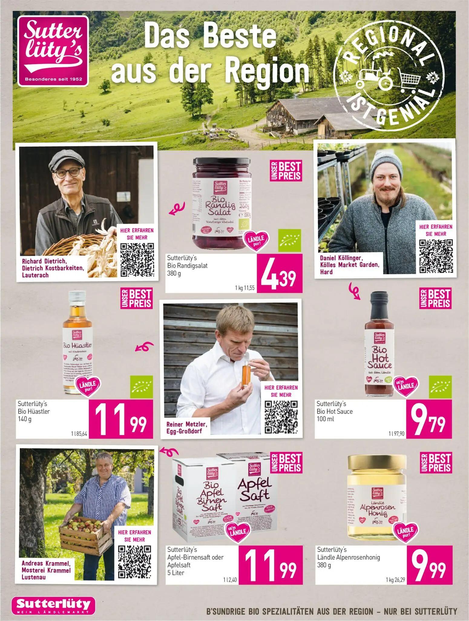 Sutterlüty Prospekt, Seite 10 von 16 — Sutterlüty's Bio Randigsalat, Sutterlüty's Bio Hüastler, Sutterlüty's Bio Hot Sauce