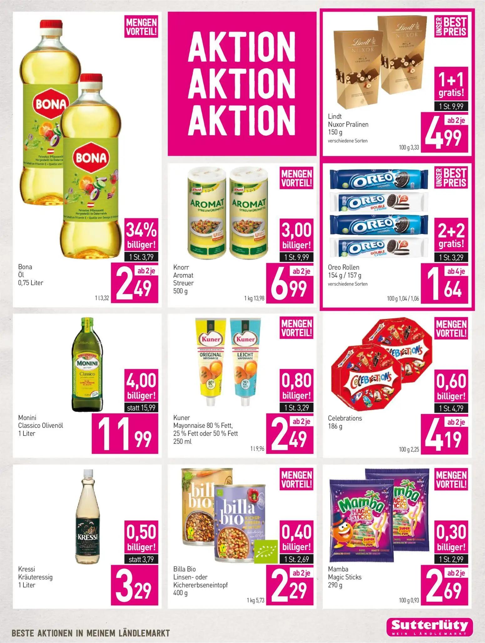 Sutterlüty Prospekt, Seite 11 von 16 — Lindt Nuxor Pralinen, Monini Classico Olivenöl, Knorr Aromat Streuer