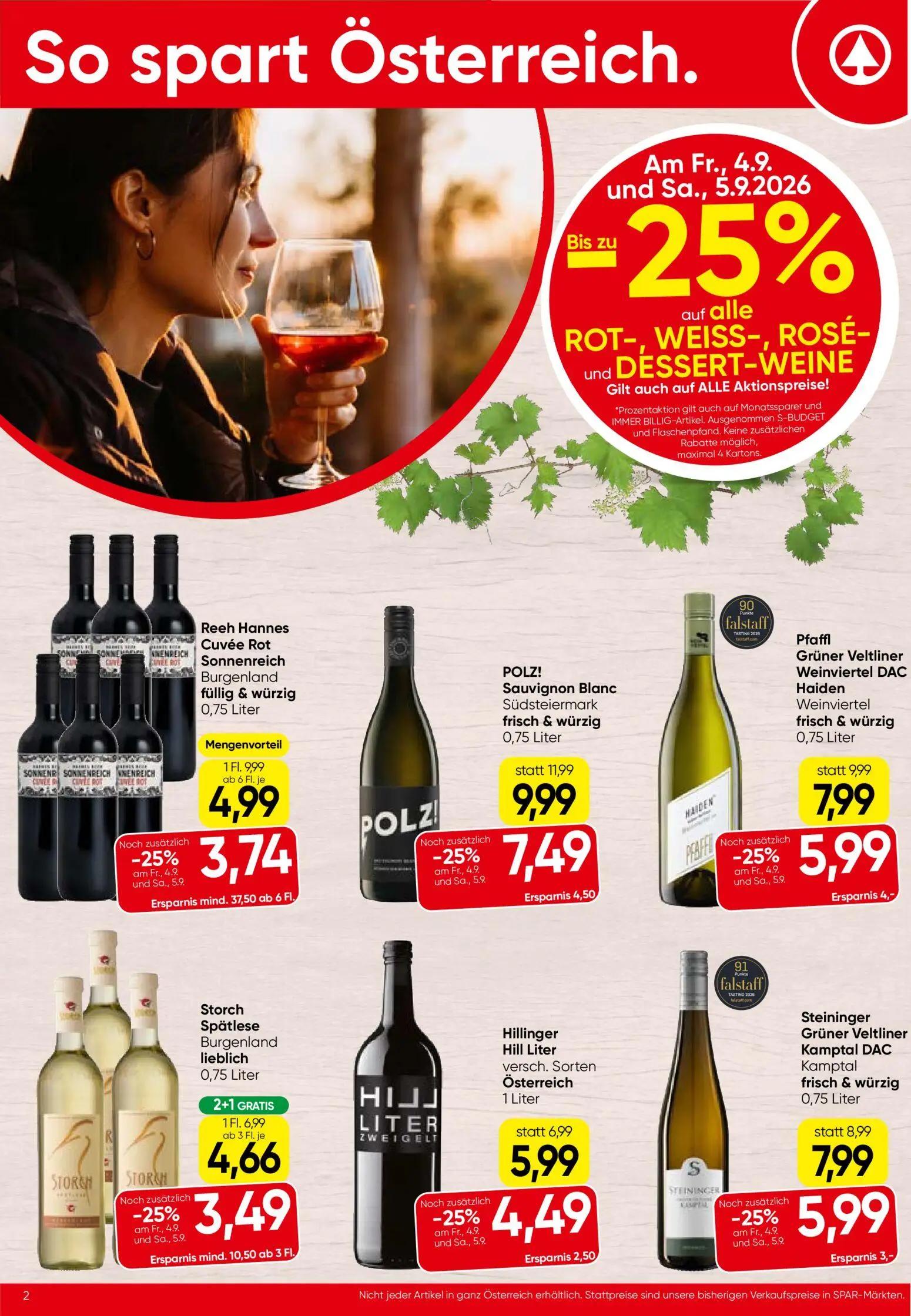 Spar Prospekt, Seite 2 von 16 — Reeh Hannes Cuvée Rot Sonnenreich Burgenland füllig & würzig, POLZ! Sauvignon Blanc Südsteie…