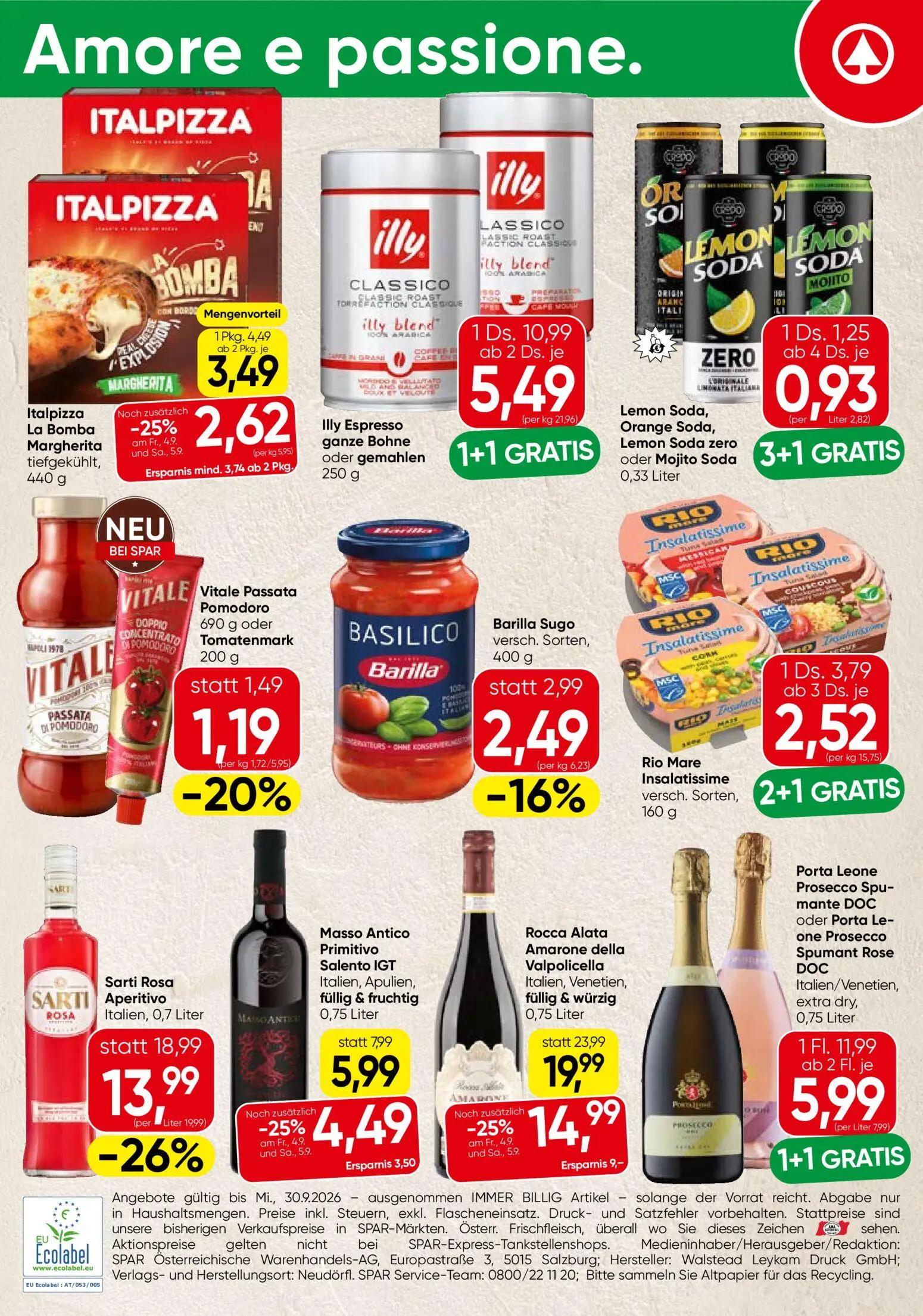 Spar Prospekt, Seite 4 von 4 — Rocca Alata Amarone della Valpolicella Italien, Venetien, füllig & würzig, Porta Leone Prosec…