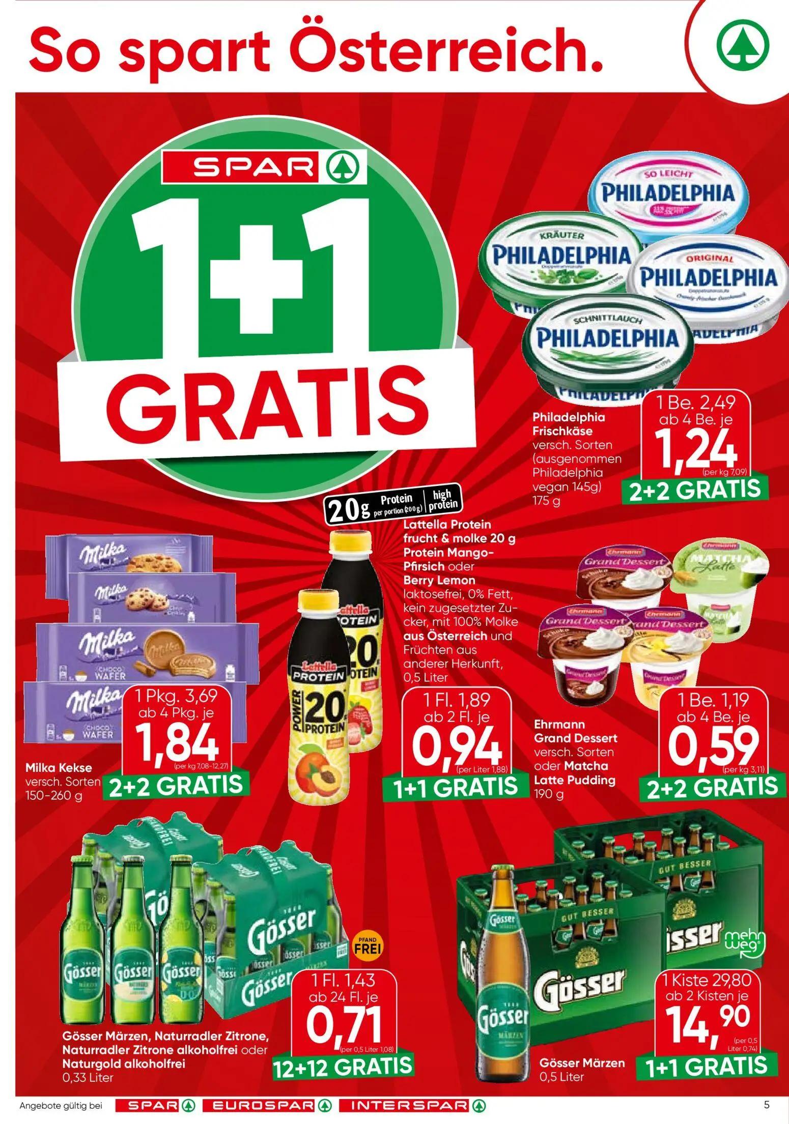 Spar Prospekt, Seite 5 von 16 — Philadelphia Frischkäse versch. Sorten, Gösser Märzen, Naturradler Zitrone, Naturradler Zitr…