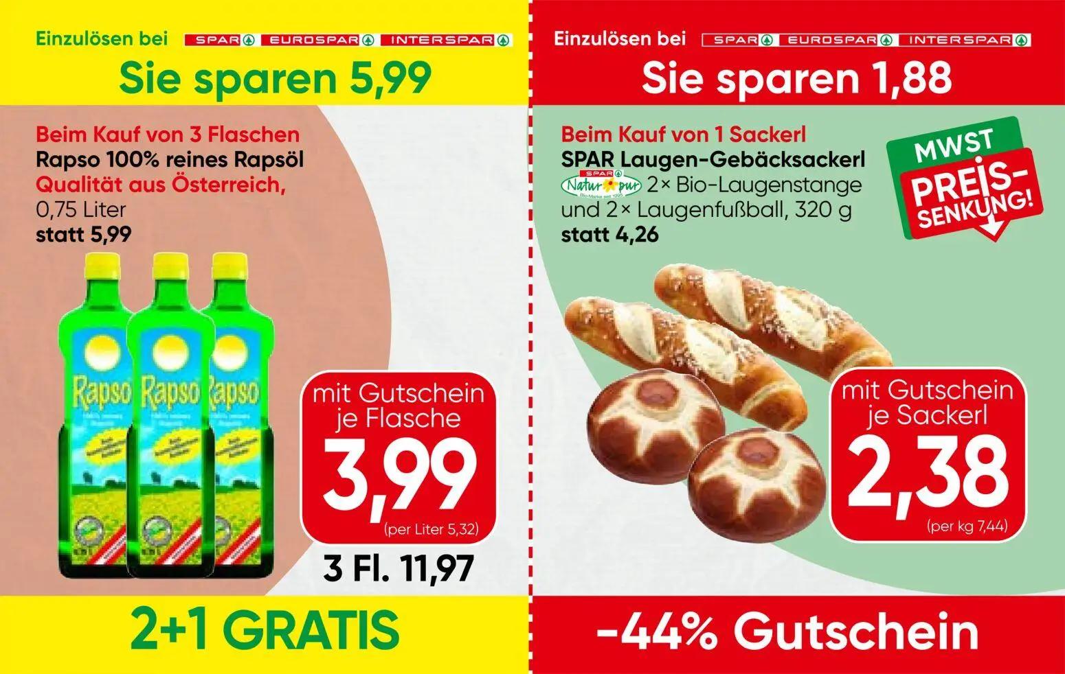 Spar Prospekt, Seite 6 von 13 — Rapso 100% reines Rapsöl, SPAR Laugen-Gebäcksackerl 2x Bio-Laugenstange und 2x Laugenfußball