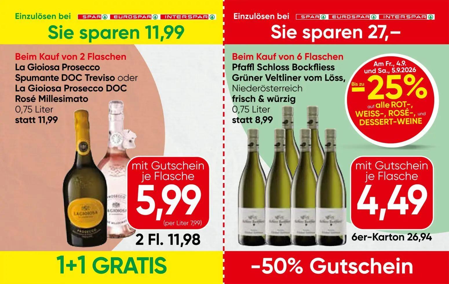 Spar Prospekt, Seite 8 von 13 — La Gioiosa Prosecco Spumante DOC Treviso oder La Gioiosa Prosecco DOC Rosé Millesimato, Pfaf…