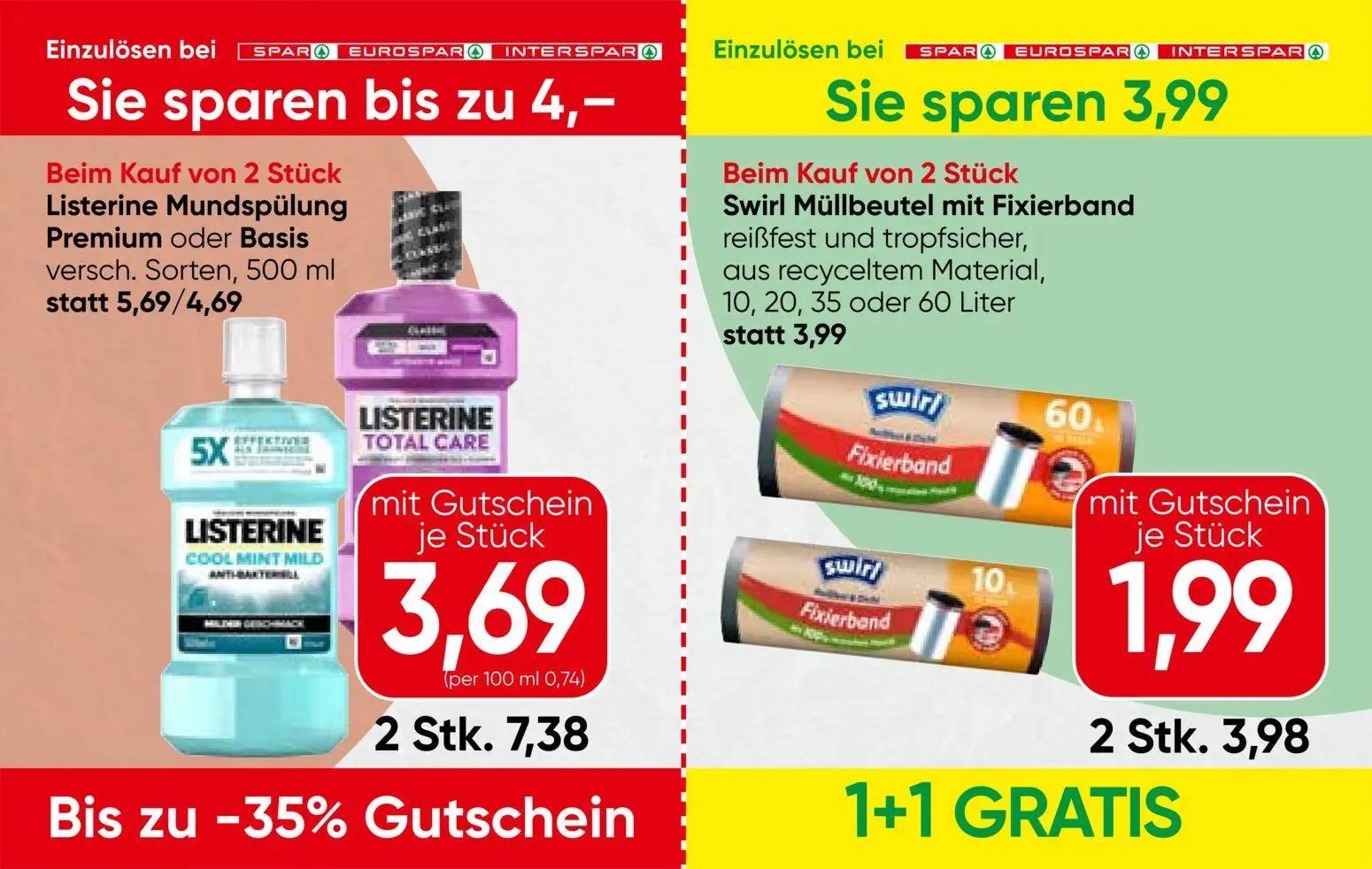 Spar Prospekt, Seite 13 von 13 — Listerine Mundspülung Premium oder Basis, Swirl Müllbeutel mit Fixierband