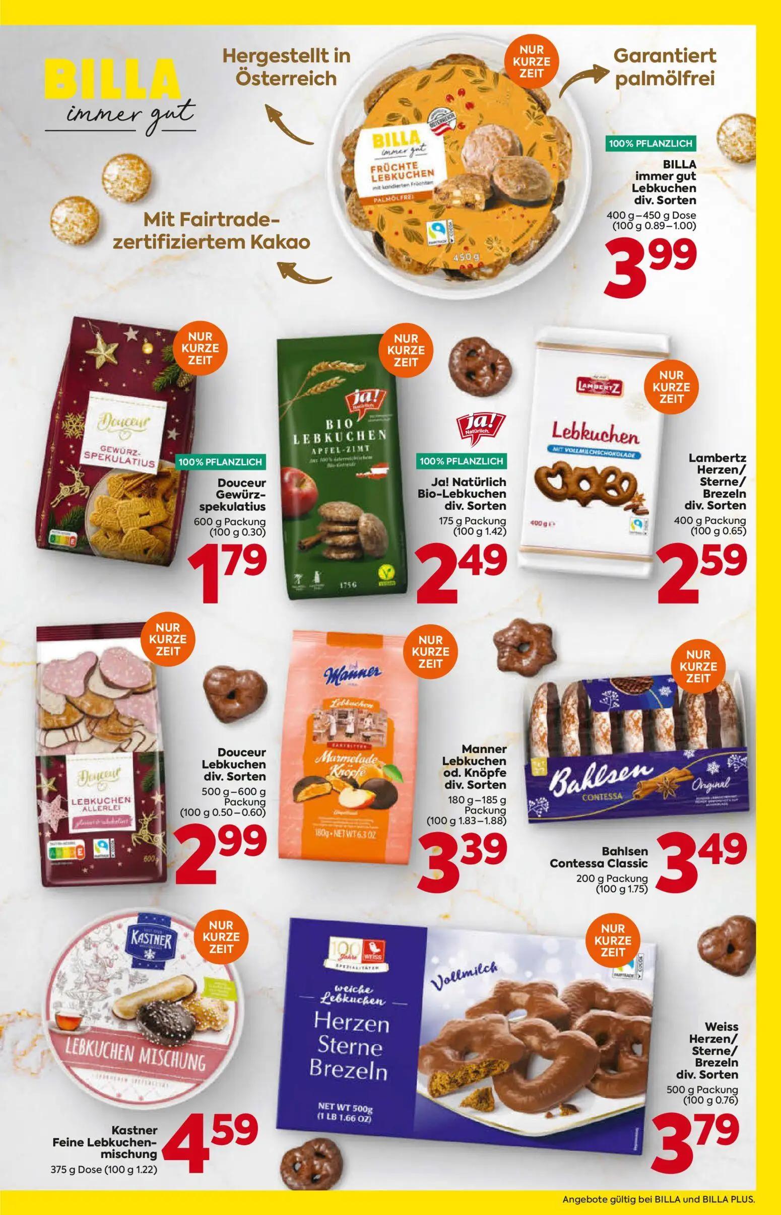 Billa Prospekt, Seite 3 von 16 — BILLA immer gut Lebkuchen div. Sorten, Douceur Gewürz-spekulatius, Ja! Natürlich Bio-Lebkuc…