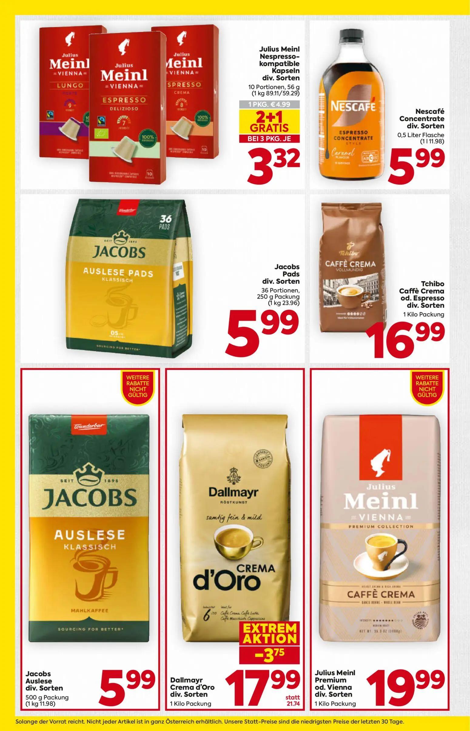 Billa Prospekt, Seite 10 von 16 — Dallmayr Crema d'Oro div. Sorten, Julius Meinl Nespresso-kompatible Kapseln div. Sorten, N…