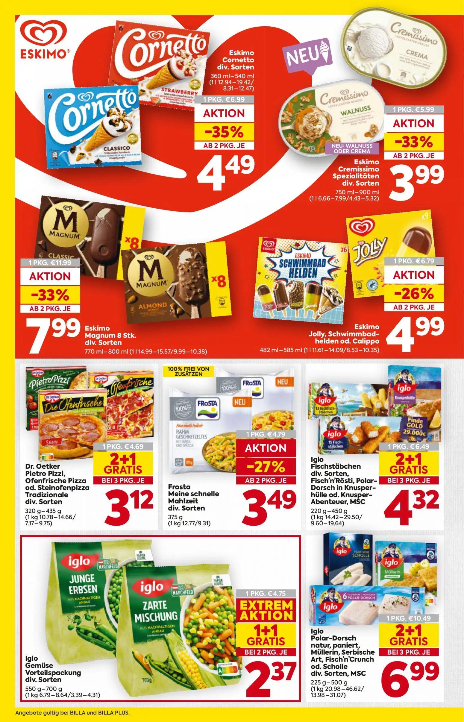 Billa Prospekt, Seite 12 von 16 — Iglo Polar-Dorsch natur, paniert, Müllerin, Serbische Art, Fisch'n'Crunch od. Scholle div.…
