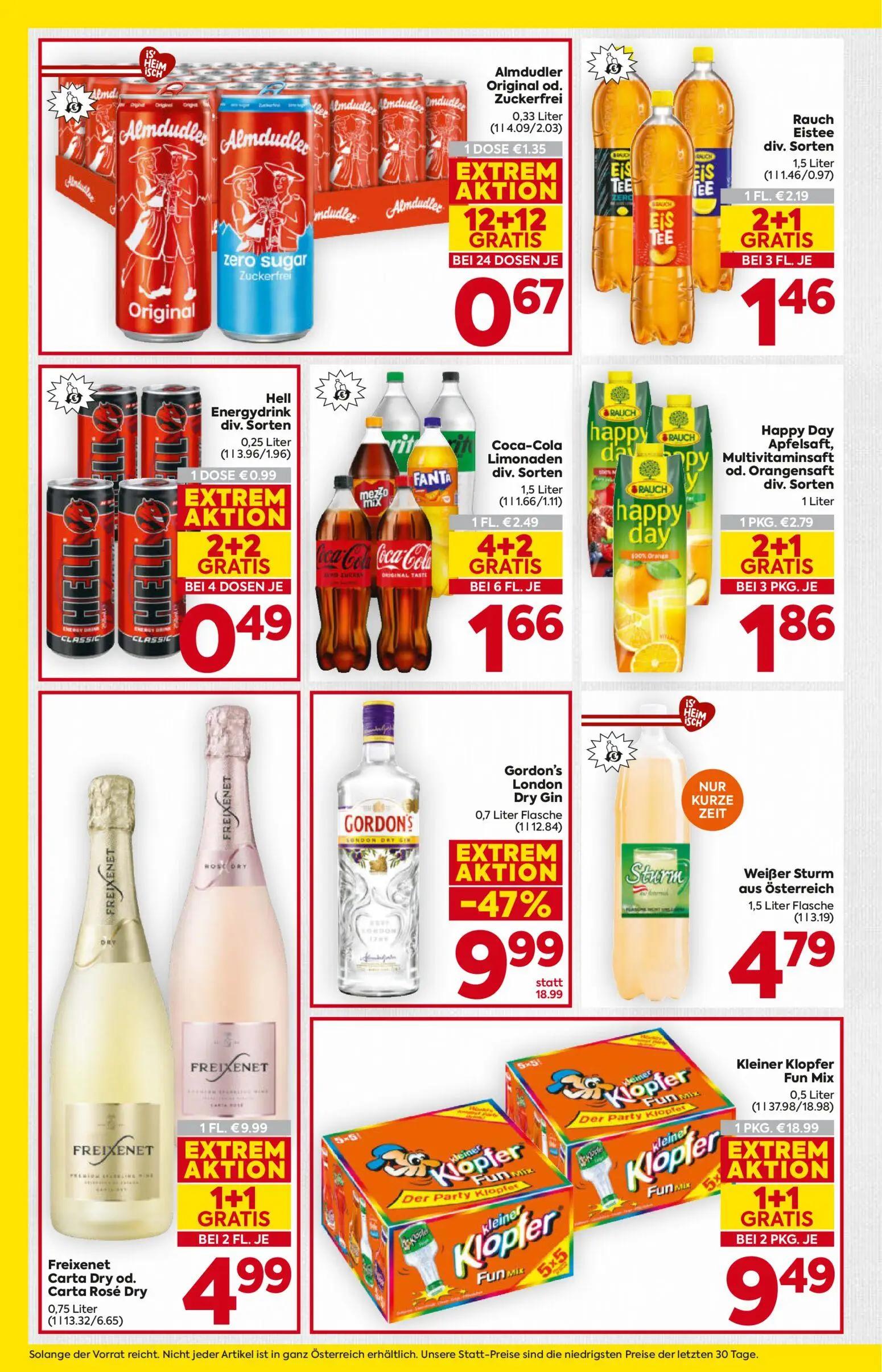 Billa Prospekt, Seite 14 von 16 — Happy Day Apfelsaft, Multivitaminsaft od. Orangensaft div. Sorten, Coca-Cola Limonaden div…